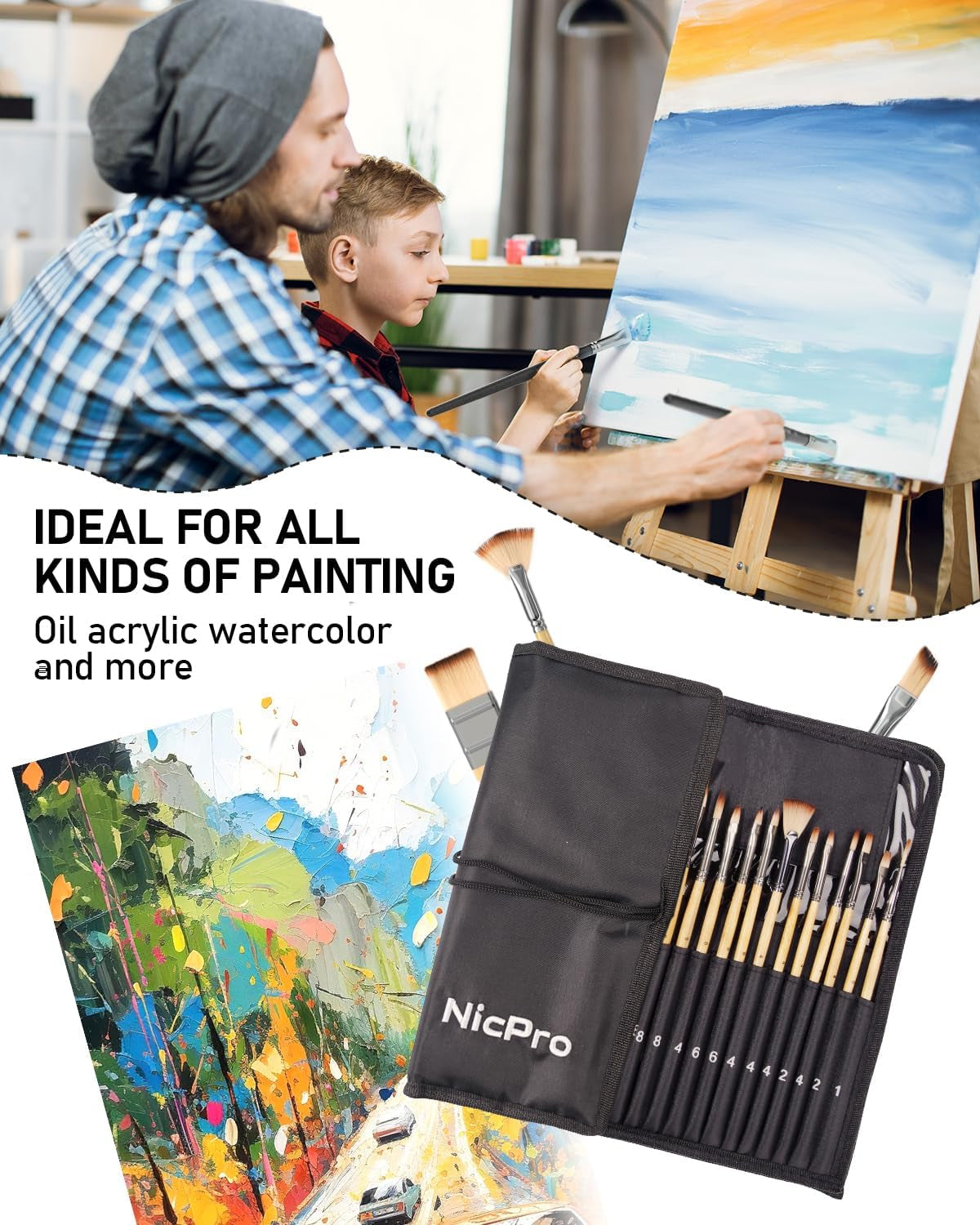 26Pcs Paint Brush Set, Professional Paintbrushes with Palette Knife and Cloth Roll, Artist Paint Brushes for Acrylic Painting, Oil, Watercolor & Gouache, Adults Kids Art Painting Tools Supplies