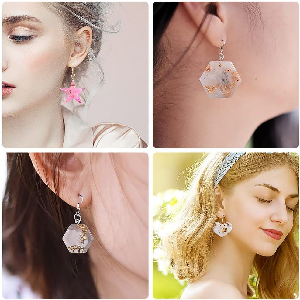 Multi-Functional Small Silicone Molds Set for Resin, Earrings Resin Molds, Hexagon round Crescent Moon Pentagram Heart Molds for Keychain Badge Reel Pendant Charm Earrings Jewelry Making