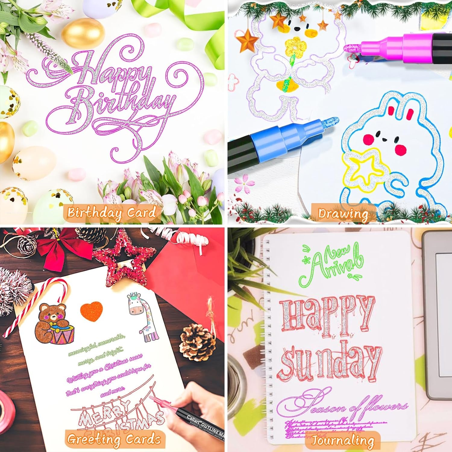 24-Color Shimmer Double-Line Drawing Doodle Outline Markers, Aesthetic Cute Preppy Stuff School Supplies, Glitter Markers Pens Set for Cards Lettering, Gift for 4-12 Year Old Girl Kids