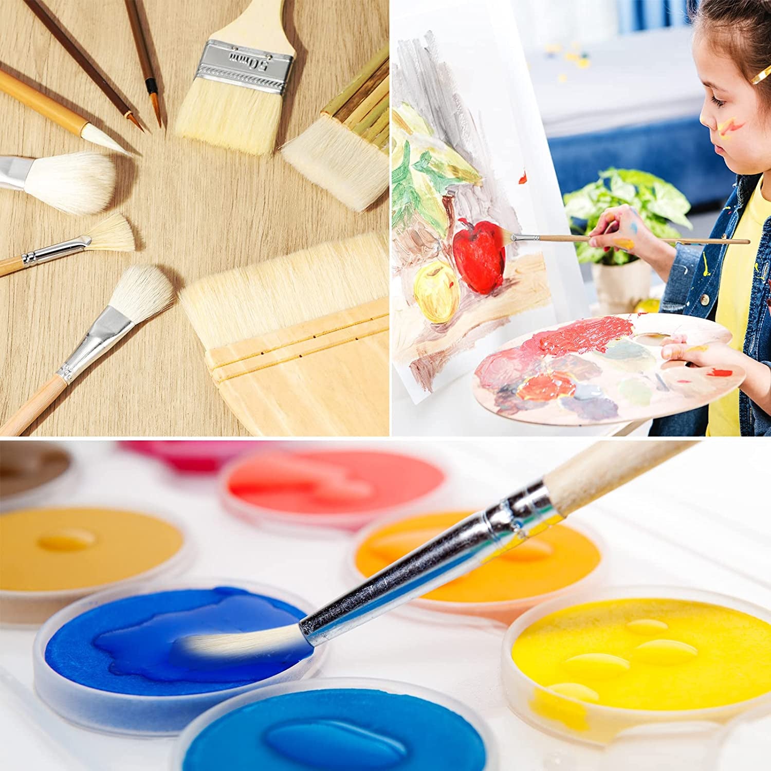9 Pcs Pottery Glaze Brushes Ceramic Brushes Set Different Shapes Glaze Brushes for Pottery Acrylic Watercolor Wool Bristle Art Paintbrush Sets for Painting Artists Rock Students Adults Kids