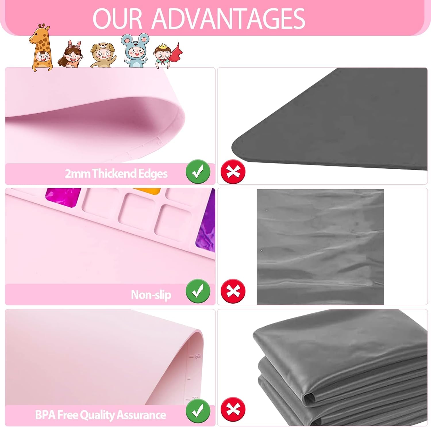 Silicone Painting Mat, 20"X16"Silicone Art Mat for Kidswith 1 Water Cup ，Craft Paint Brush Cleaner Tool，Diy, Clay, Play Doh（Pink）…