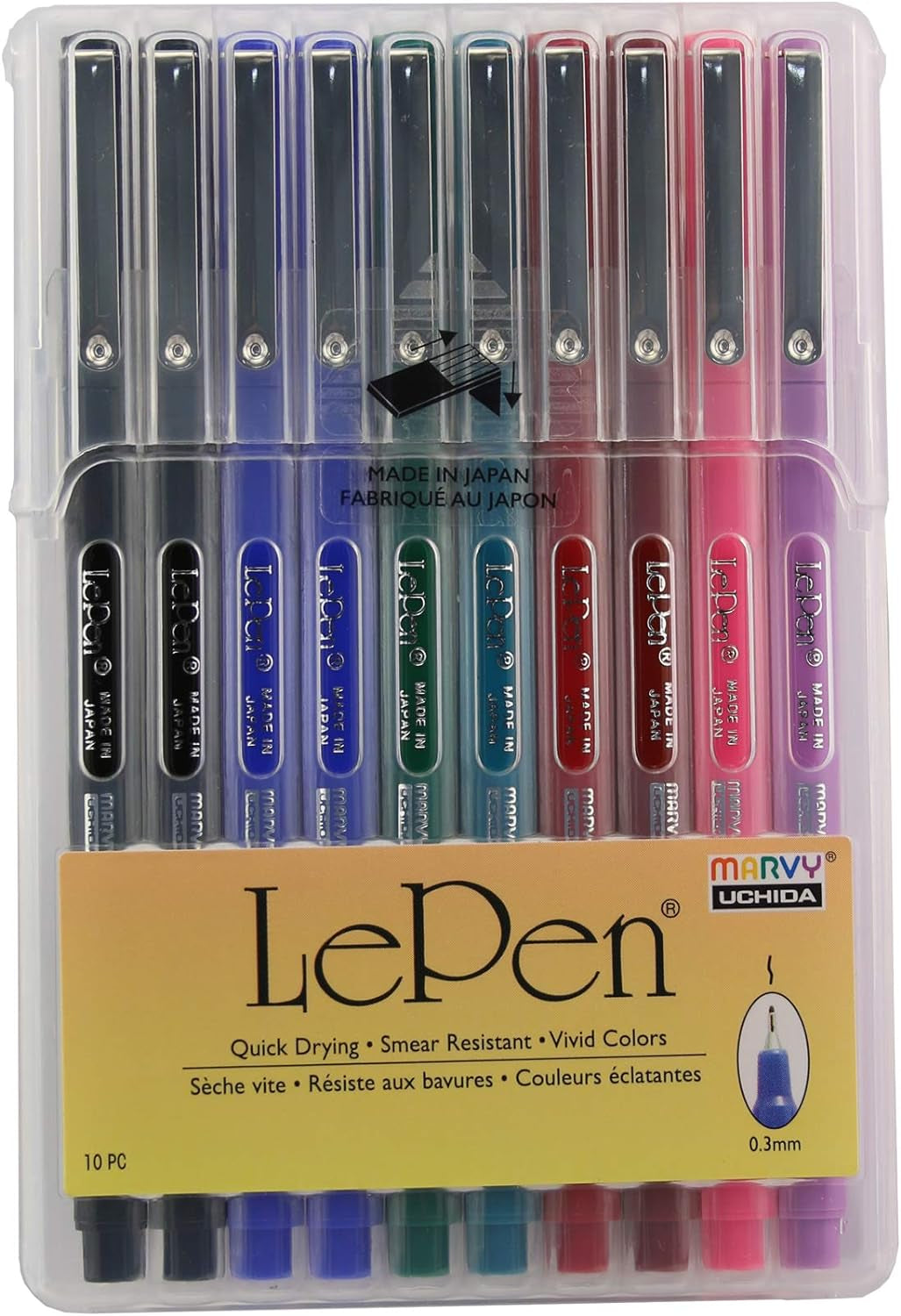 Lepen Porous Point Pen, 10 Count (Pack of 1), Black, Blue, Red, Green, Pink, Lavender, Burgundy