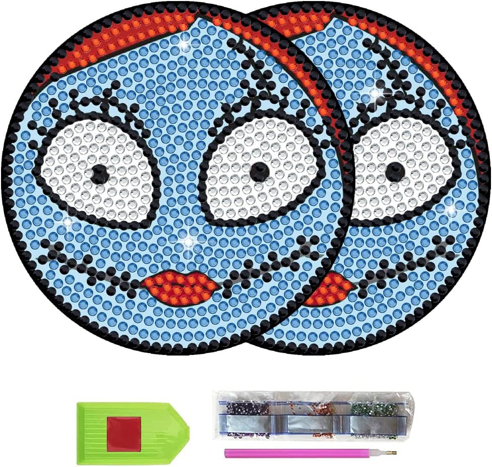 2 PCS Diamond Painting Coasters Kits, DIY Funny Jack Skull Diamond Art Coaster Sets for Beginners Adults and Kids Art Craft Supplies