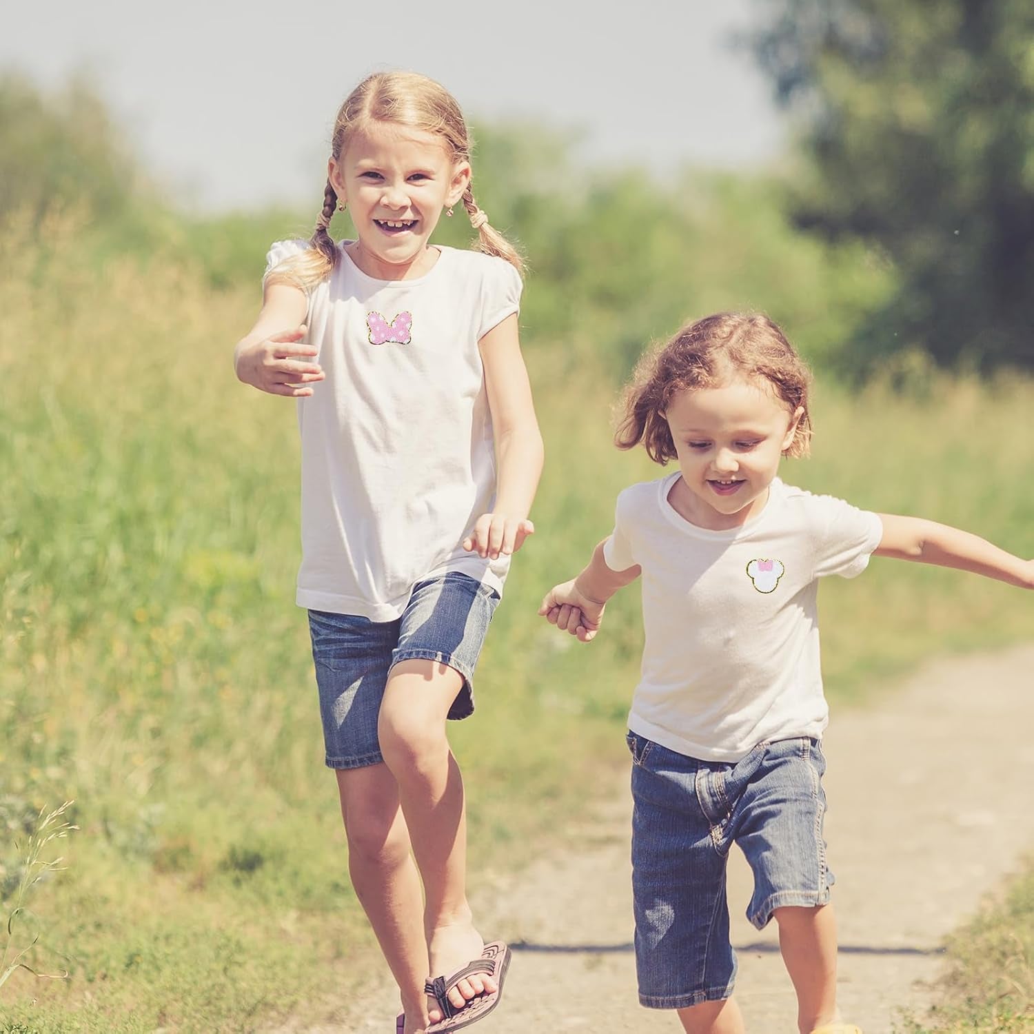 20Pcs Minnie Themed Patch, Pink Mouse Chenille Patches Gold Edges Bowknot Iron on Patch for Bags Hat DIY Clothing Repair