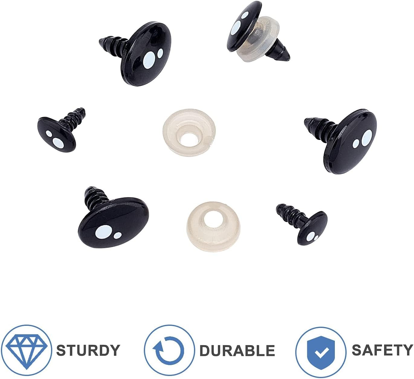 200Pcs Kawaii Safety Eyes, 5 Sizes Craft Eyes Black Stuffed Animal Eyes Kawaii Eyes with Washers Oval Resin Felt Eyes for Amigurumi Puppet Teddy Bear Crochet Plush Animal Making