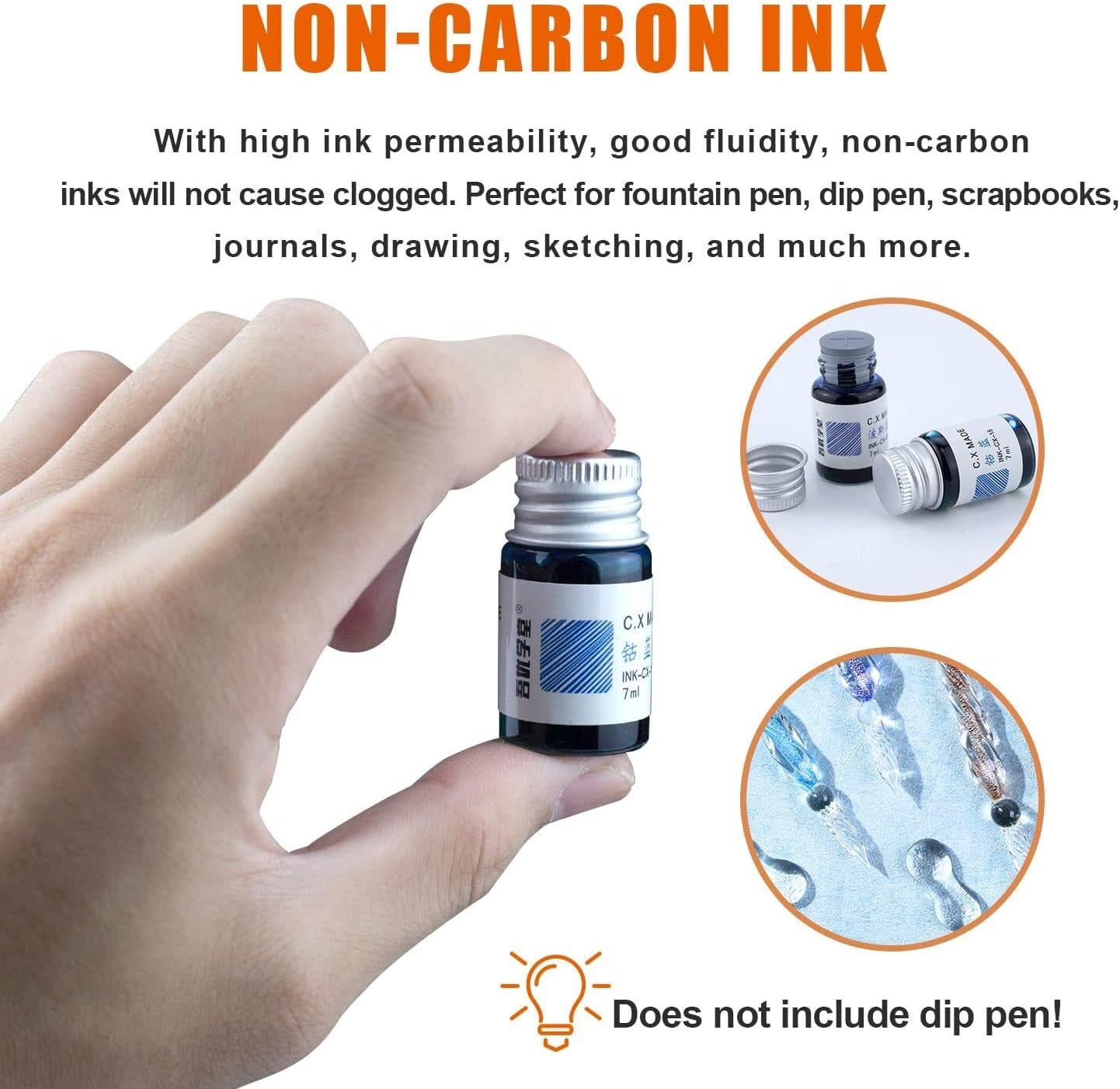 24 Colors Calligraphy Ink Set, Calligraphy Fountain Glass Dip Pen Color Ink Caligrapher Pen Ink Bottle Set, Gold Powder Drawing Writing Art Ink with Gift Box - 24 X 7Ml