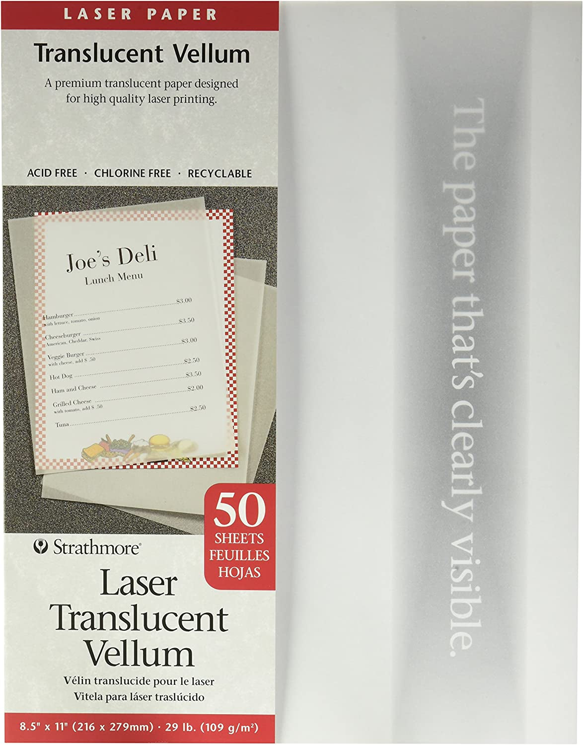 59-854 Laser Vellum Inkjet Paper, 8.5"X11", 50 Sheets,White/Ivory