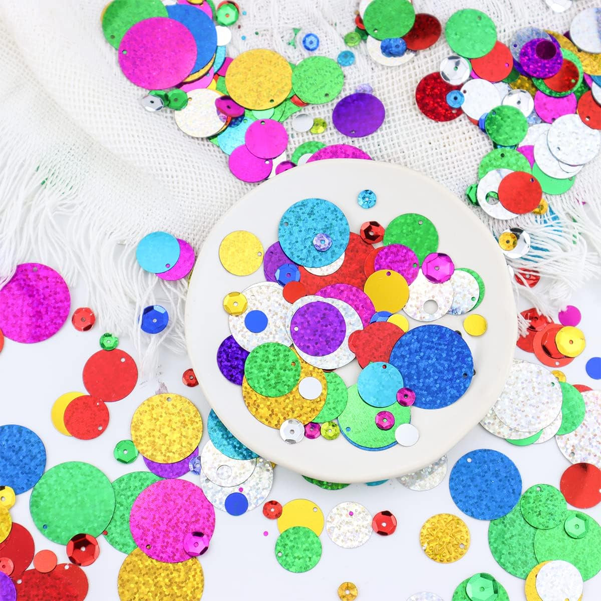 Mix Color round Bulk Loose Sequins and Spangles for Holiday Applique Arts Crafts and Embellishment DIY Making (Assorted Size)