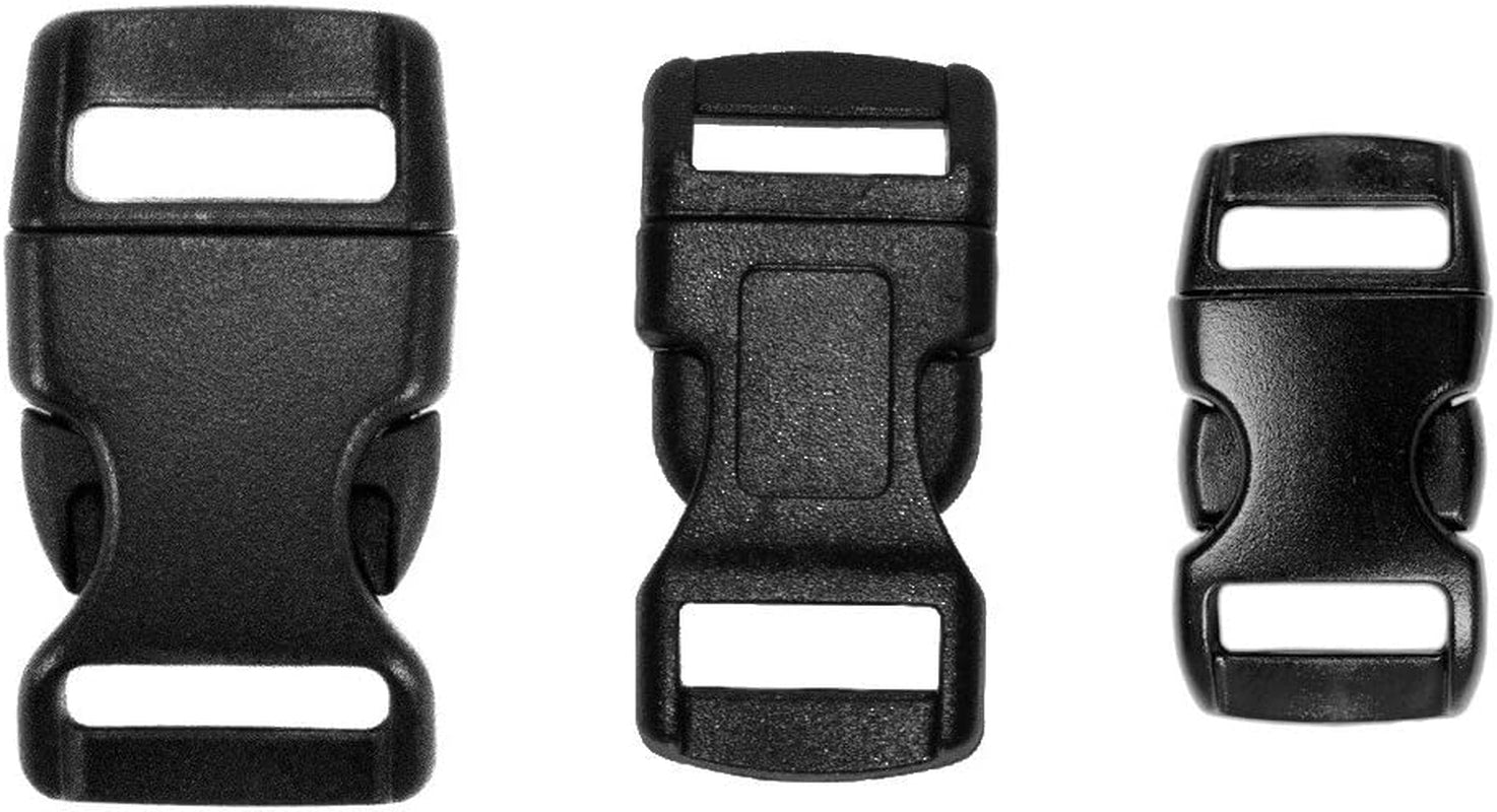 Black Contoured Side Release Buckles - 3/8 Inch, 1/2 Inch, and 5/8 Inch - 60 Pack (20 Each)