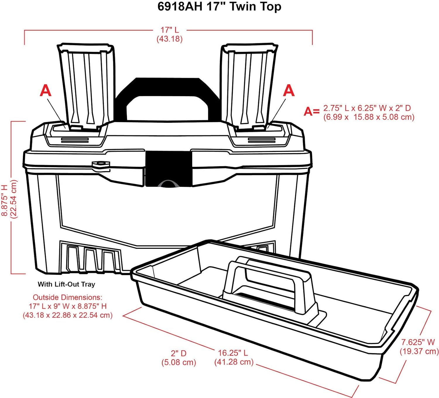 6918AH Twin Top 17 Inch Supply Box, Portable Art &amp; Craft Supply Organizer with Handle, [1] Plastic Storage Case, Translucent