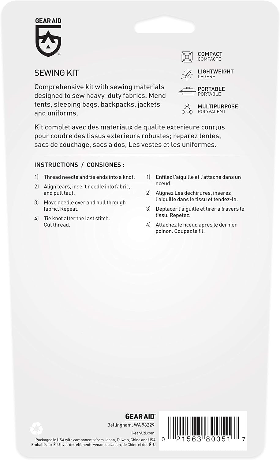 Outdoor Sewing Kit for Gear Repairs with Needles, Safety Pins, Buttons and Seam Ripper,Black