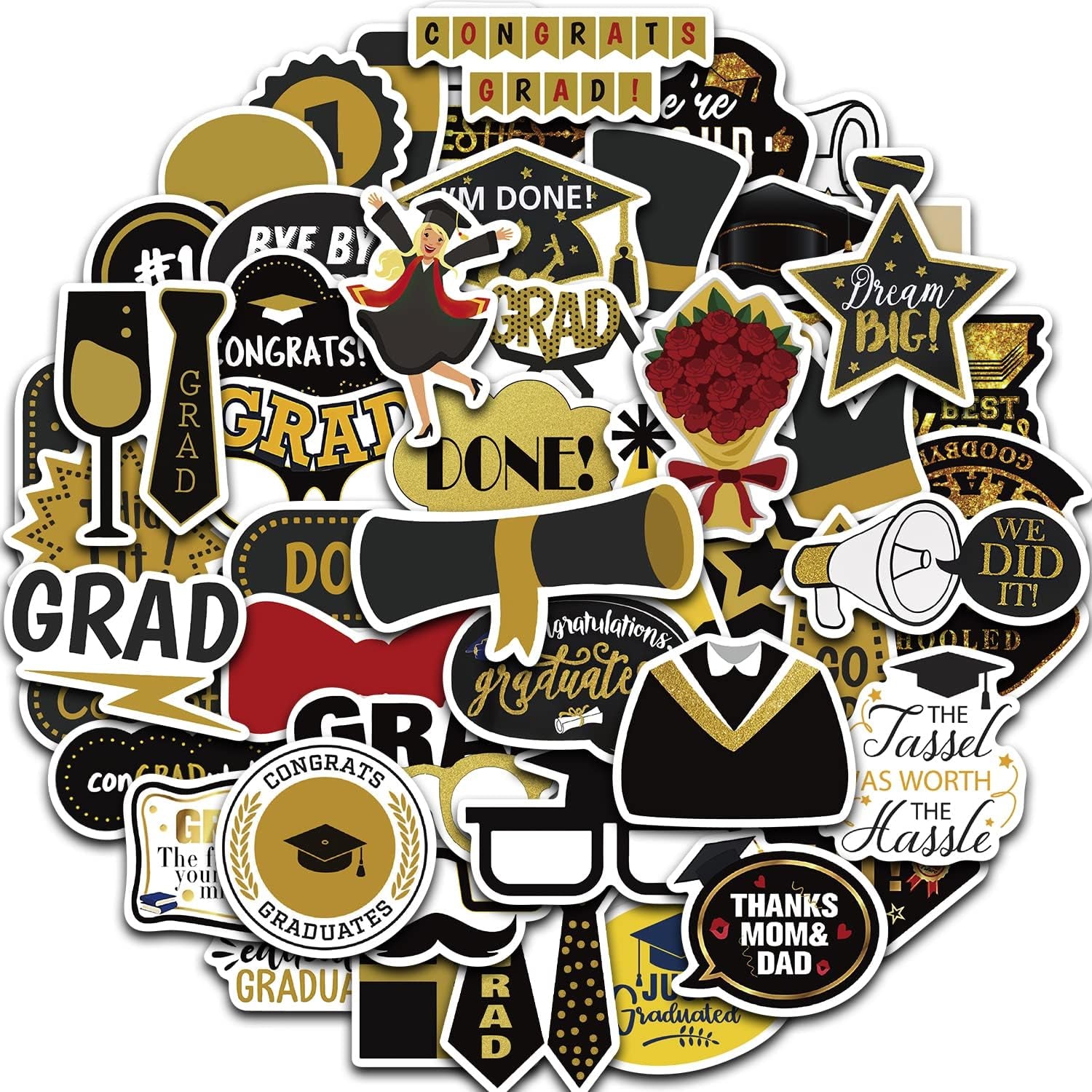 52PCS Graduation Stickers,Class of 2024 Graduation Scrapbooking Self-Adhesive Stickers Decals Label for Graduates High School College Graduation Party Favor Celebration Decorations Supplies