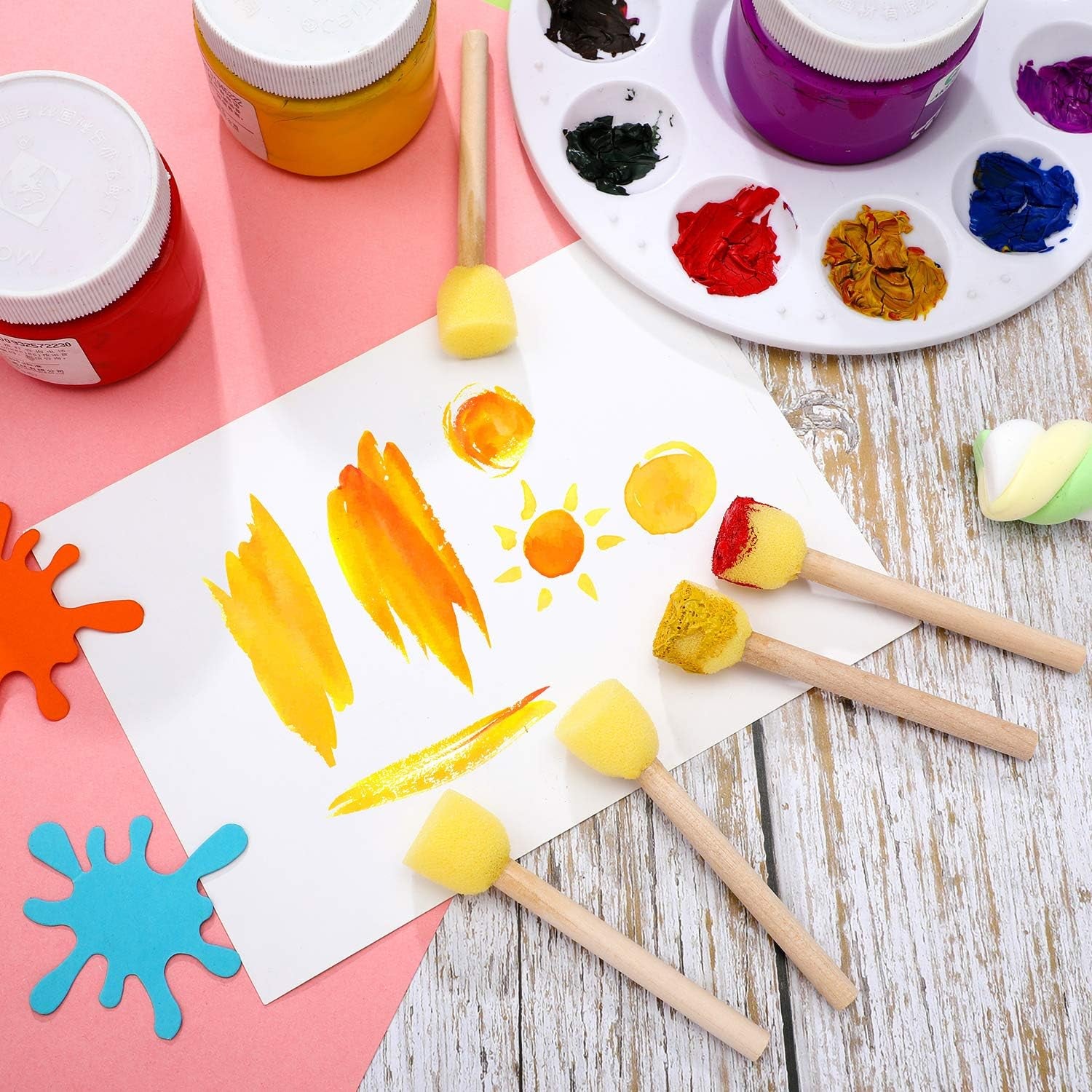 40 Pieces round Sponge Foam Brush Set Paint Sponge Brush Wooden Handle Foam Brush Sponge Painting Tools for Kids Painting Crafts (0.6 Inch)