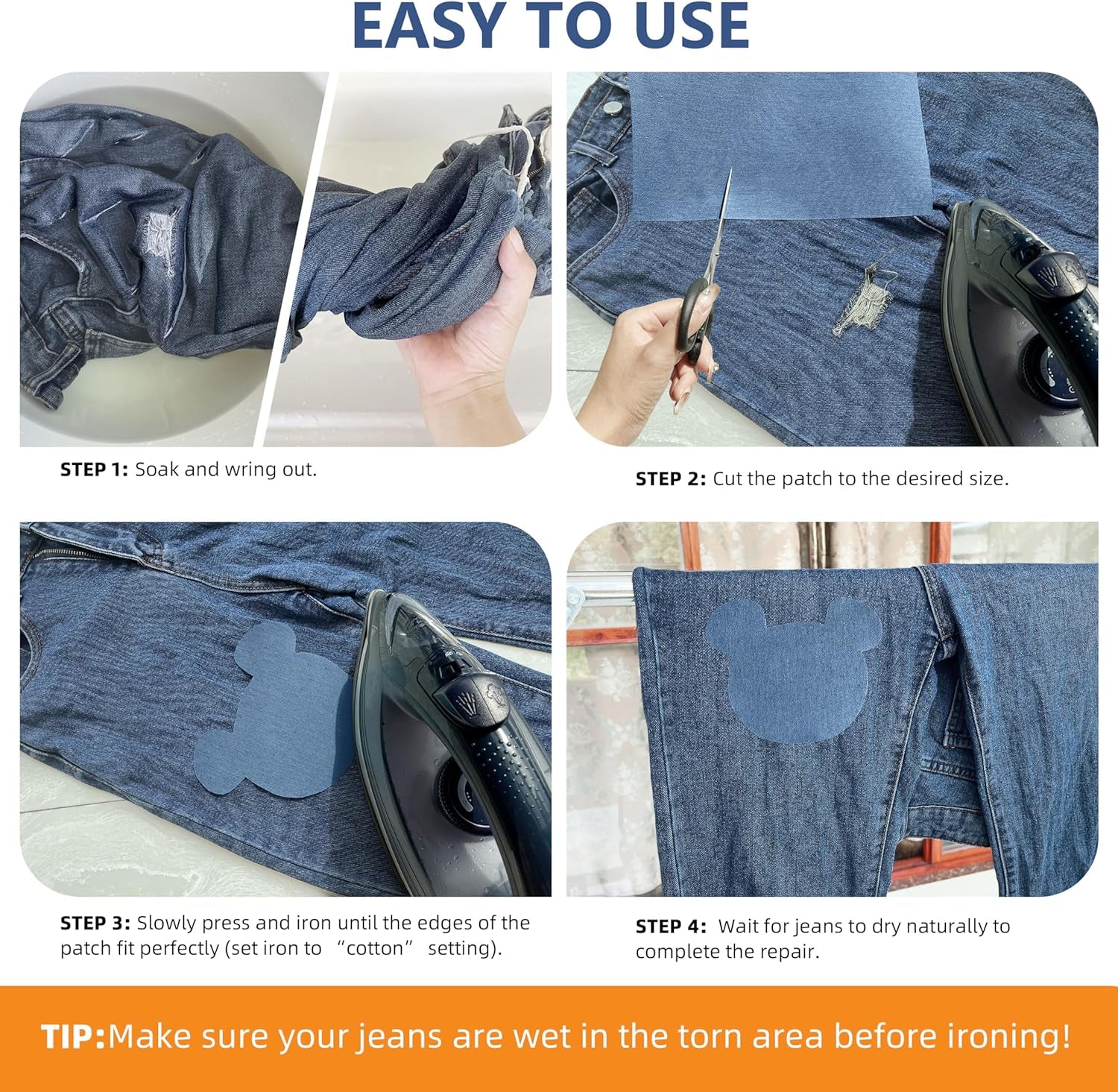 30-Piece Iron on Patches for Jeans, Denim Patches for inside Jeans Pure Cotton, 6 Shades of Blue Iron on Jean Patches for inside Jeans & Clothing Repair, Size 3"X4-1/4"(7.6Cm X 10.8Cm)