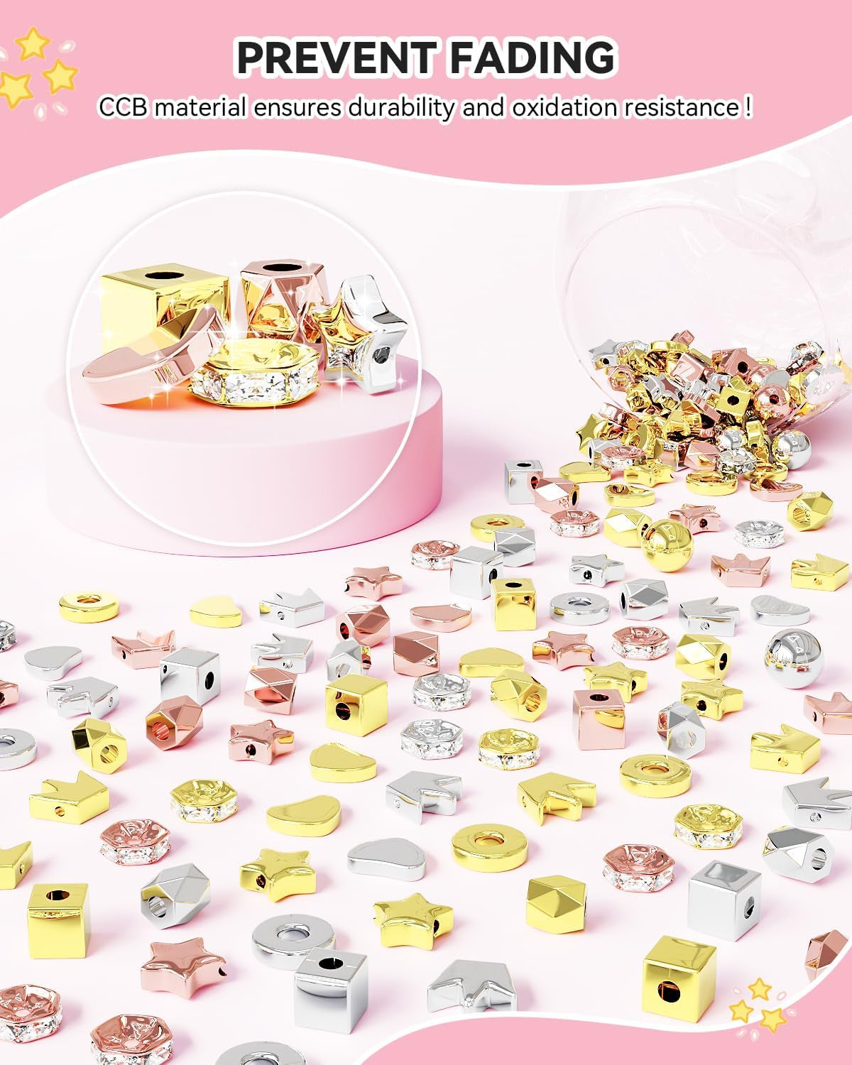 1740 Pieces Gold Beads for Friendship Bracelets Making Kit, 8 Shapes Organized Jewelry Making Supplies Spacer Beads Set with Rhinestones Crafts Gifts for Teen Girls Ages 6 7 8 9 10 11 12