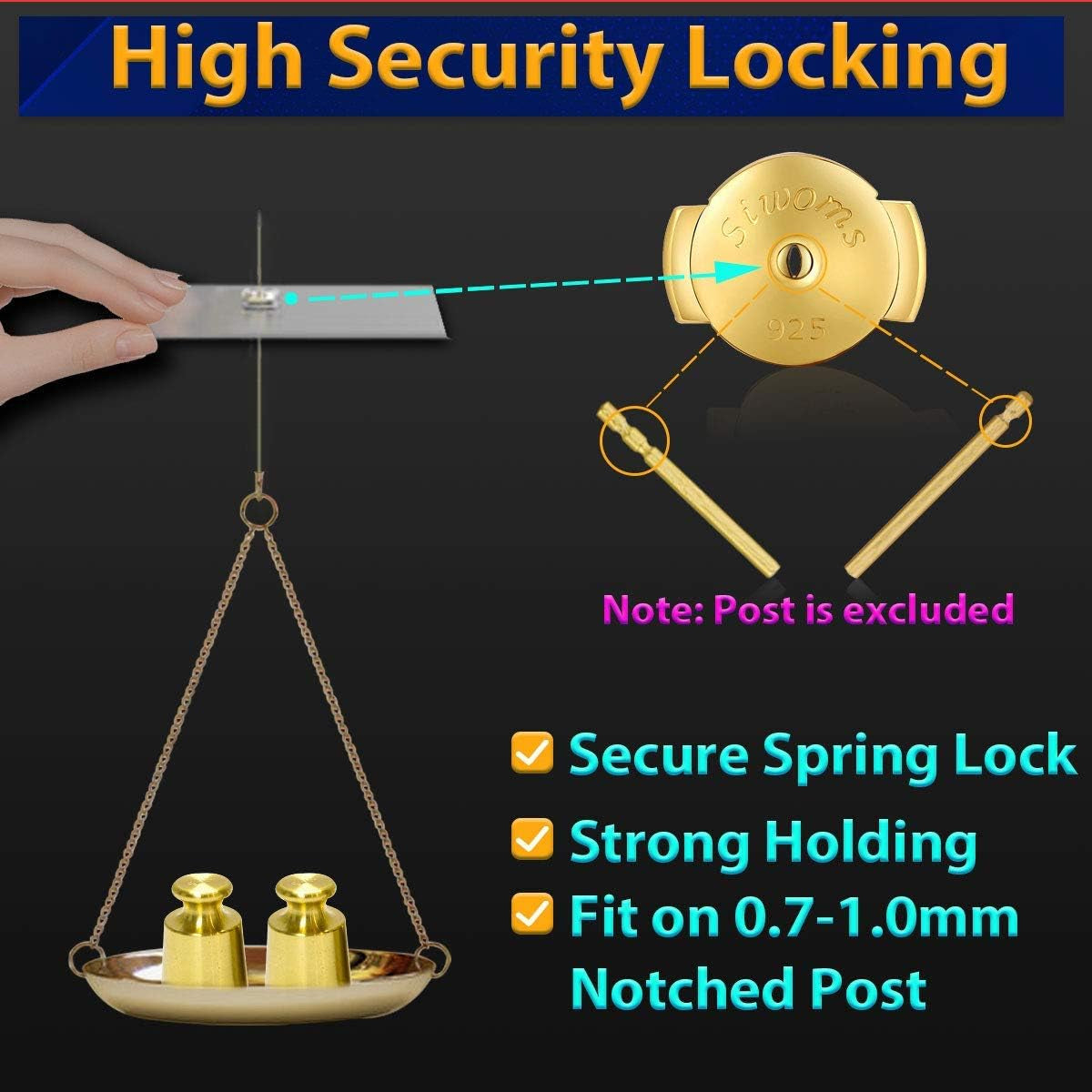 2-Pairs 14K Gold Locking Earring-Back Replacements for Studs, Hypoallergenic 925 Silver Secure Backings (No Fading, Comfort)