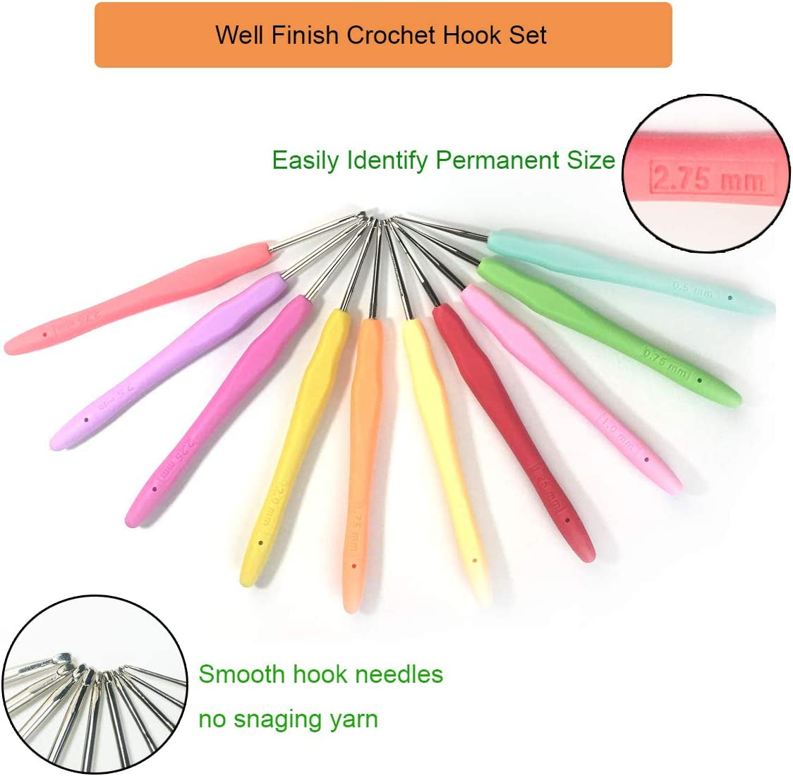 Set of 10 Small Size Crochet Hook Set, Ergonomic Handle Crochet Hook Needles for Arthritic Hands, Thread Crochet Steel Lace Hooks Size 0.5Mm to 2.75Mm