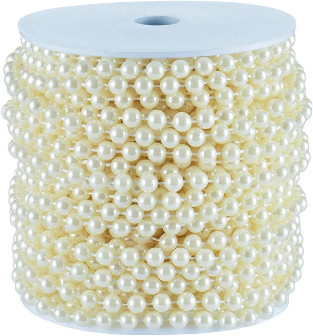 5Mm Faux Pearl Beads Garland Pearl Bead Roll Strand for Wedding Party Decoration, 99 Feet Roll (Ivory)