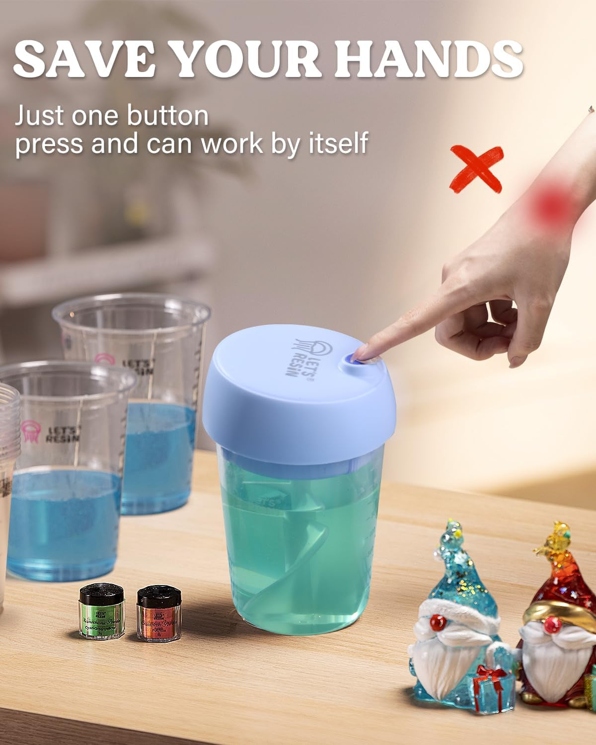 Upgraded Auto Resin Mixer, Hands-Free Easy Clean Epoxy Resin Mixer with Silicone Mixing Cup, Rechargeable Electric Epoxy Resin Mixer for 24Fl.Oz, for Epoxy Resin(Patented)