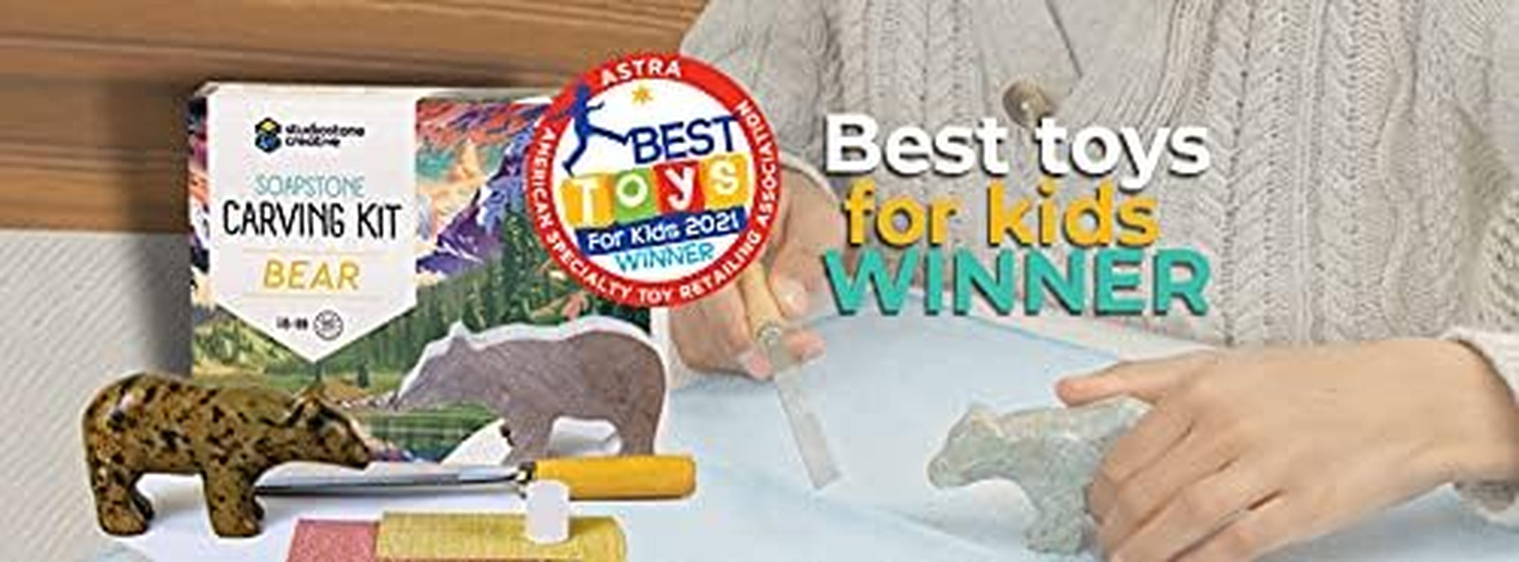 DIY Arts & Crafts Carving Kit Kids Adults Bear Sculpture Soapstone