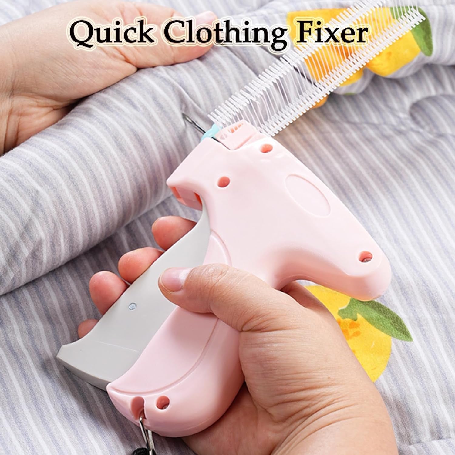 Quick Clothing Fixer, Quick Clothes Fixer, Quick Clothing Fixer Gun, Mini Quick Repair Garment Sewing Machine, Instant Buttons Garment Connector with Buckles Needles (1-Pink)
