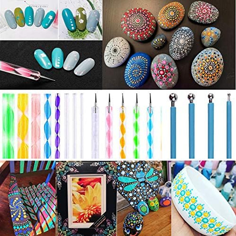 19PCS Mandala Dotting Tools Set with a Zipper Storage Bag for Painting Rocks,  Mandala Stencil Ball Stylus Paint Tray Set