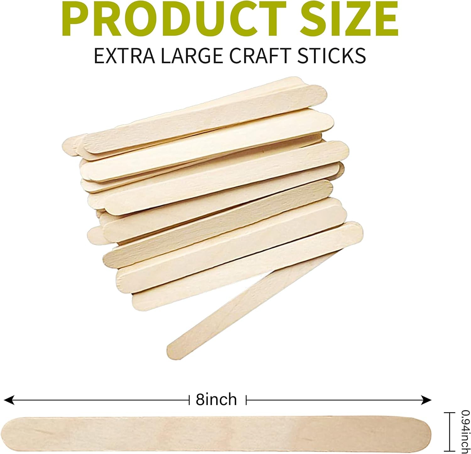 8”100Pcs Jumbo Wooden Craft Sticks Wooden Popsicle Craft Sticks Stick Treat Sticks Ice Pop Sticks for DIY Crafts，Home Art Projects, Classroom Art Supplies