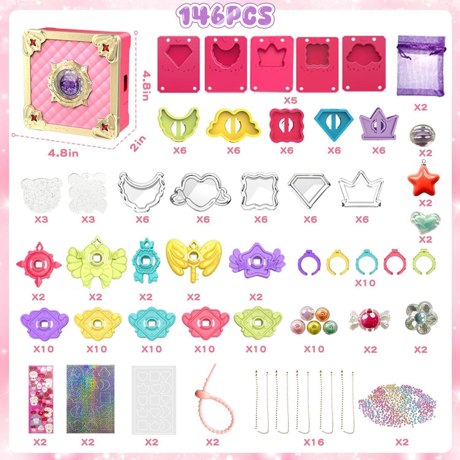 Girl Toys Craft Kit Magic Jewelry Making Kit,Kids DIY Magic Box,3D Magic DIY Kits for Girls 146 Pcs,Little Magic Mixie,Jewelry Craft Kits for Girls Ages 6+,Girls Birthday Gifts