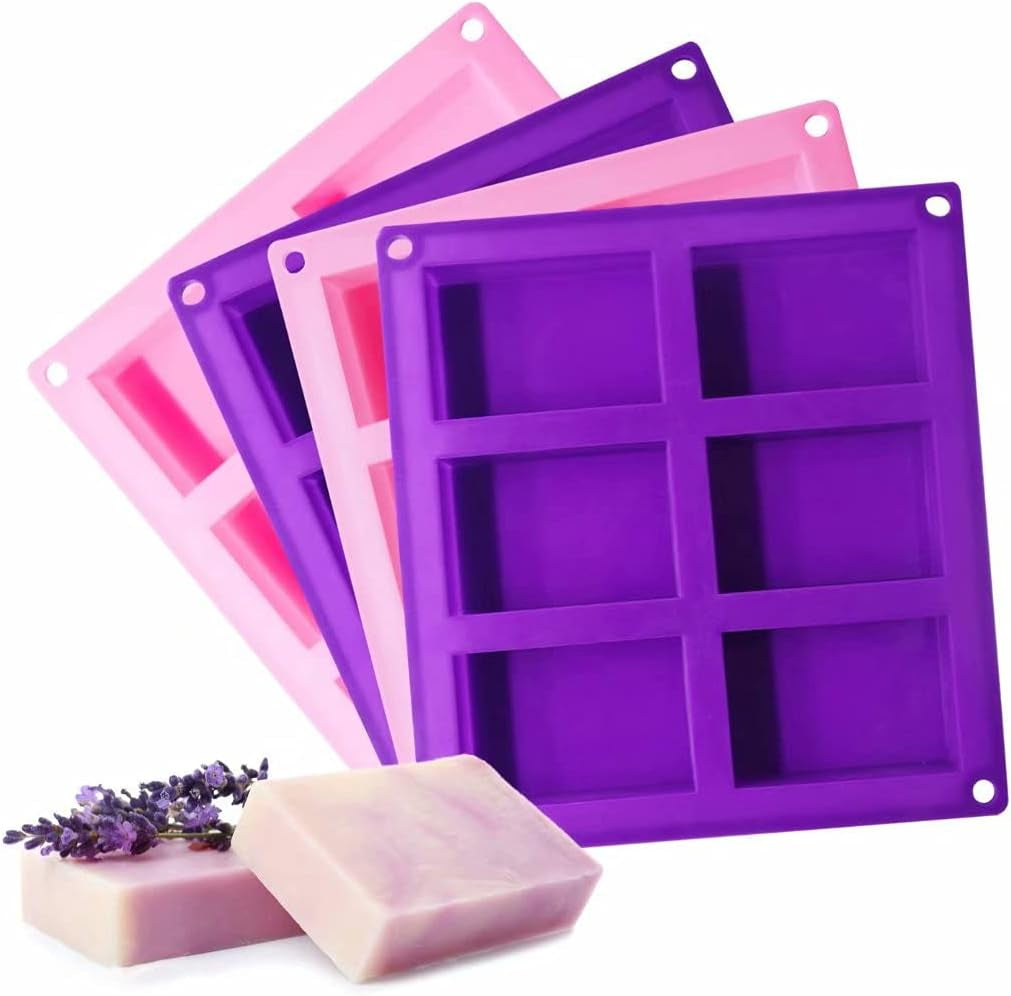 4 Pack Silicone Soap Molds,Rectangle Soap Mold,6 Cavities Silicone Molds for Craft Soap Making,Cake Chocolate Mold,With 100Pcs 3.5X5 Inches Bags