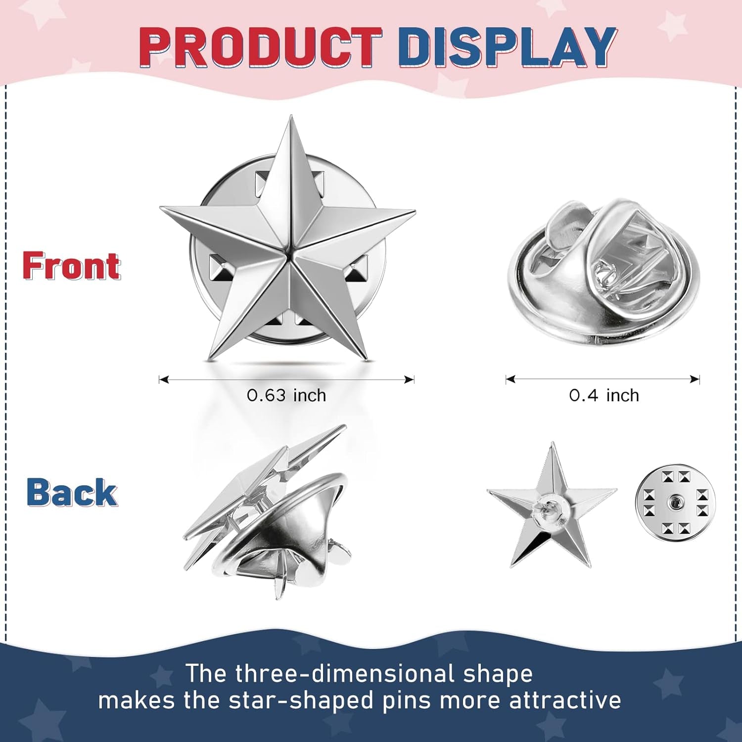 60 Pieces Star Badge Lapel Pin Veterans Day Star Pins for Backpacks Star Badge Pins Military Award Pins Labor Day 4Th of July Memorial Day Stars Brooches