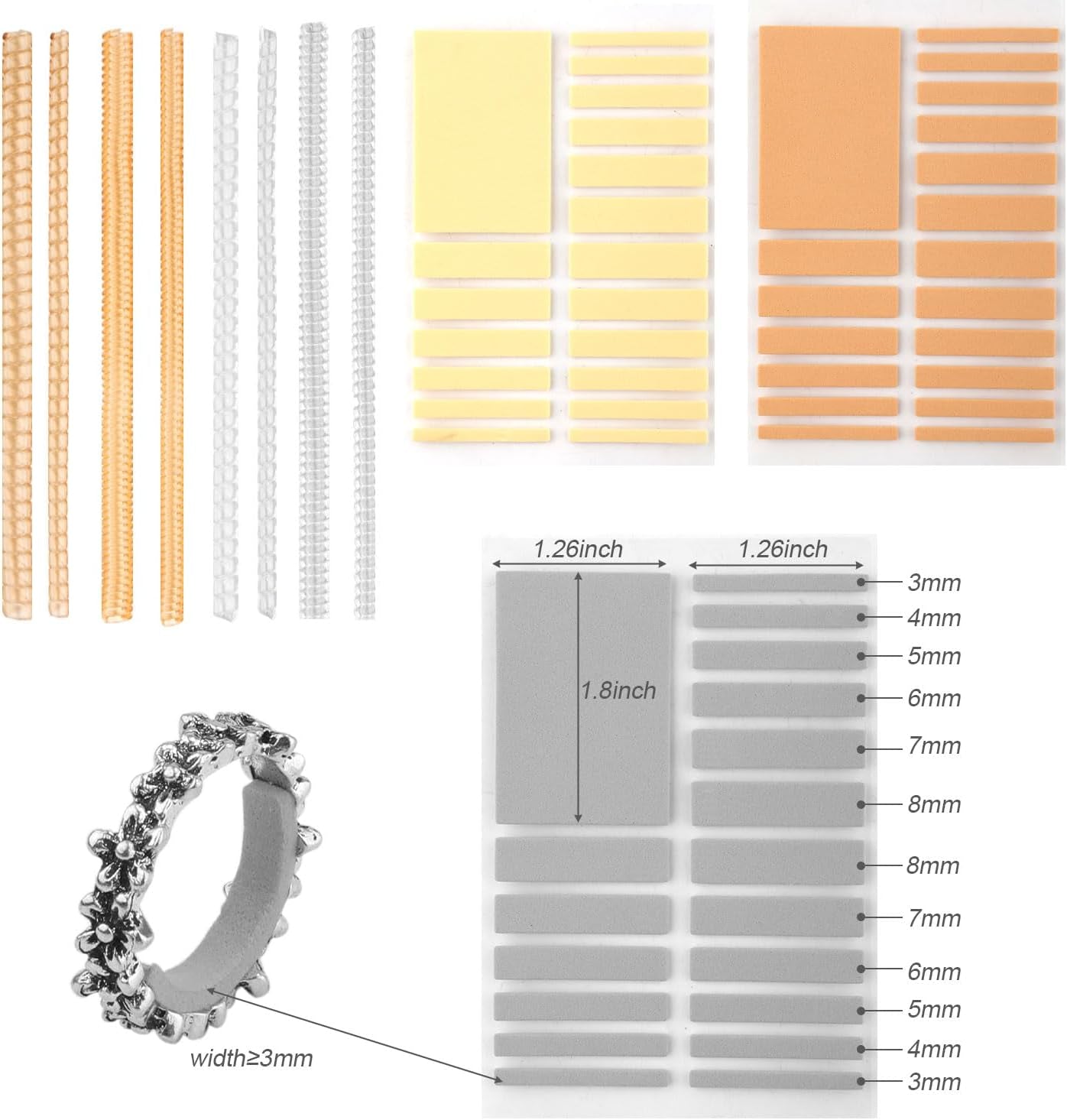 65Pcs Invisible Ring Size Adjuster Set, Jewelry Adjusters Spring Ring Sizer Guard Spiral Ring Tightener Fit Wide Rings Invisible Ring Sizer Adjuster for Loose Rings Golden Silver