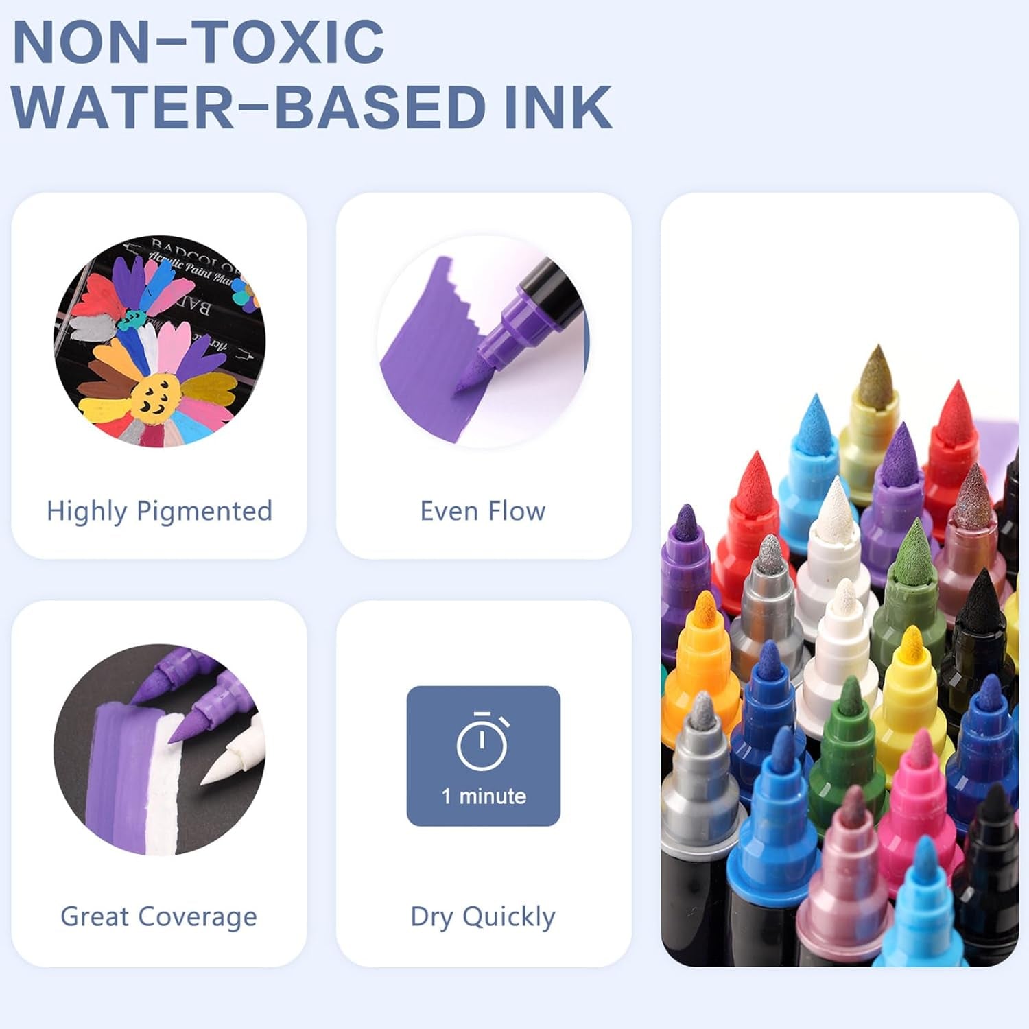 24 Dual Tip Acrylic Paint Pens Markers, Metallic and Extra Black & White Paint Pen with Fine Tip & Brush Tip for Wood, Canvas, Metal, Rock, Glass, Plastic, Ceramic, DIY Crafts Art Projects