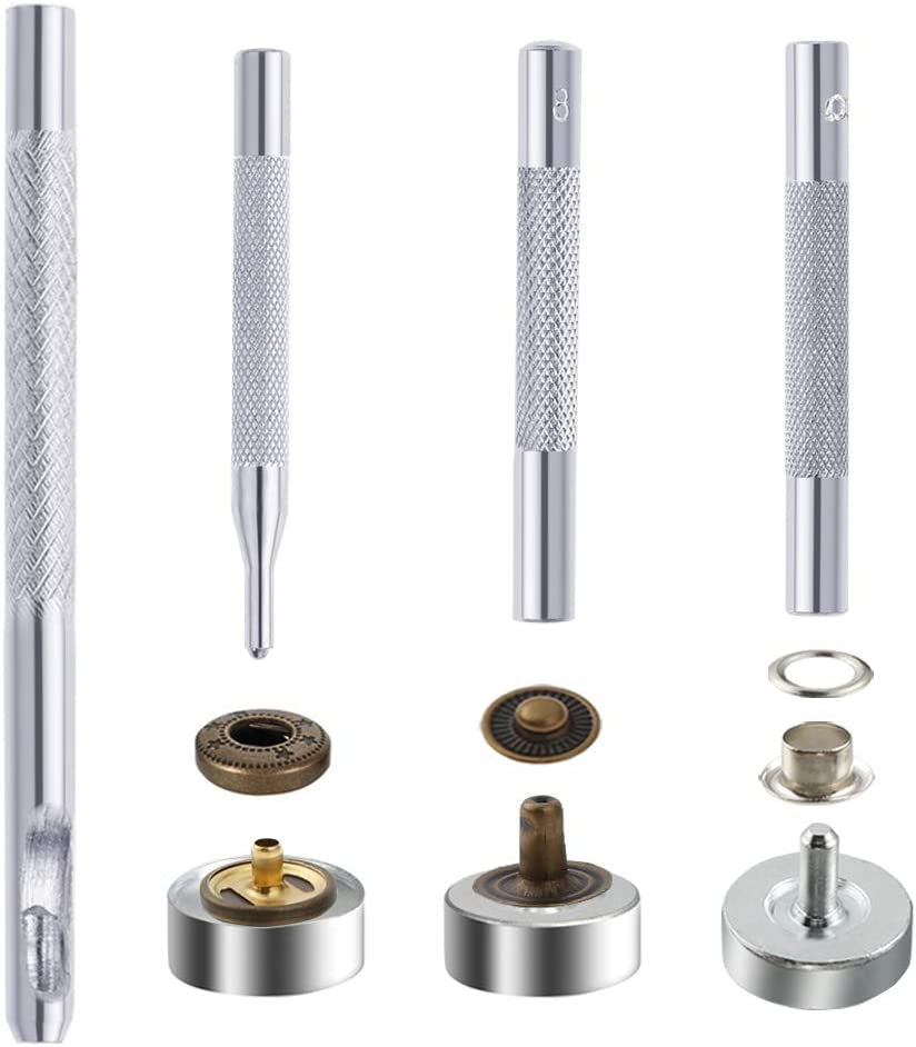 400 Set 4 Style Snap Fasteners Kit Including Leather Rivets, Eyelets, Grommets, Binding Screws, Snap Buttons Press Studs Kit with Fixing Tools for Thin Leather, Jacket, Jeans Wear