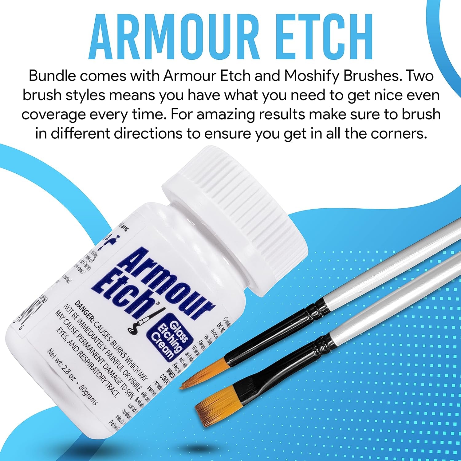Armour Etch Glass Etching Cream - Starter 2.8Oz Size - Bundled with  Application Brushes