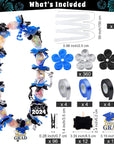 12 Sets 2024 Graduation Candy Lei Making Kit Candy Lei Tubing Include Mesh Poly Tubing 197 Yard Gift Ribbon Grad Petal Clip Mini Chalkboards Grad Cap Card for Crafts Graduation Party Gift, Blue