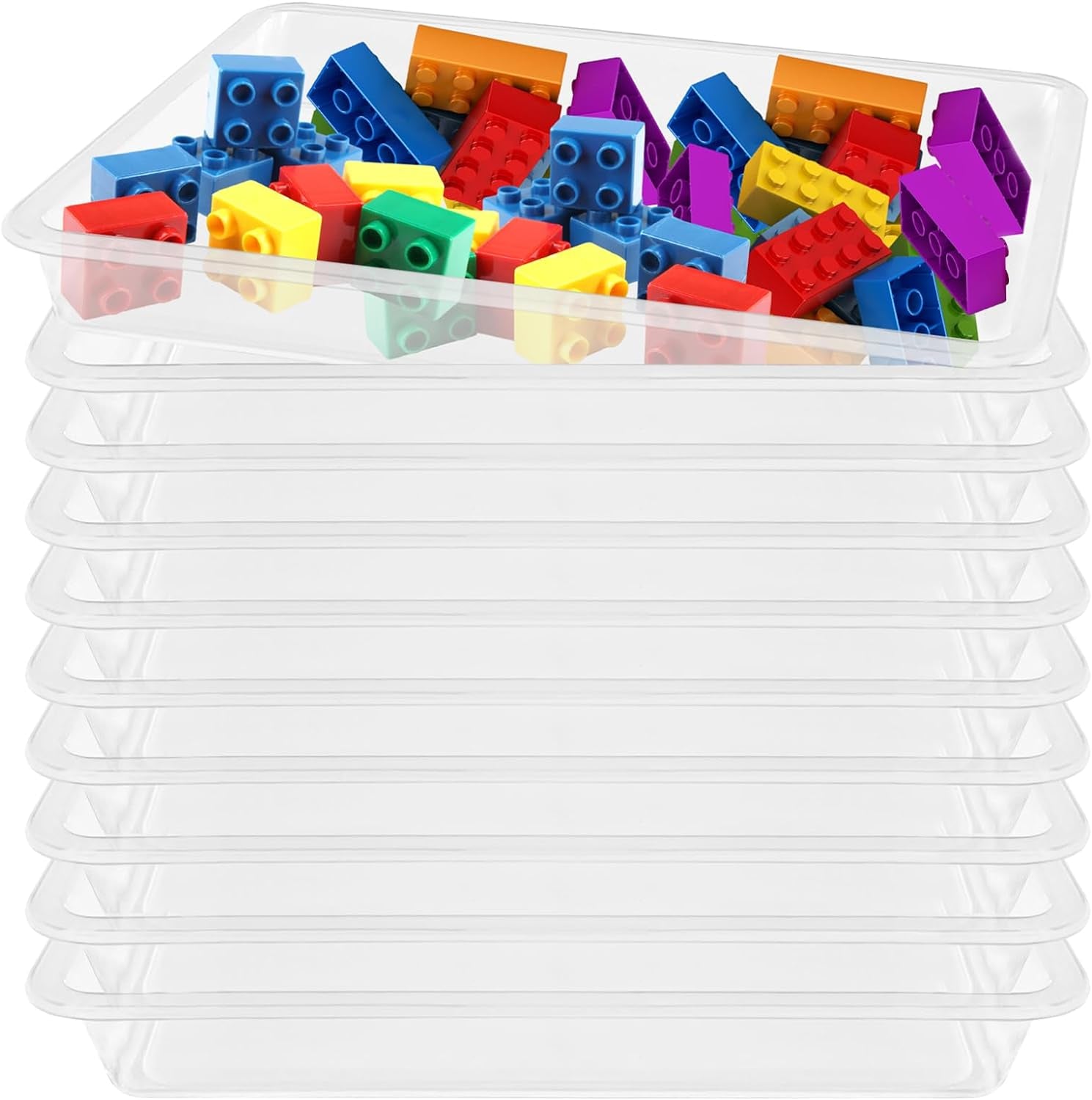10 Pcs Plastic Art Trays,Reusable Plastic Trays for Serving Food and Parties,Stackable Activity Tray for DIY Projects,Painting,Beads11 X 8.3 X 1.2 Inch (Clear)