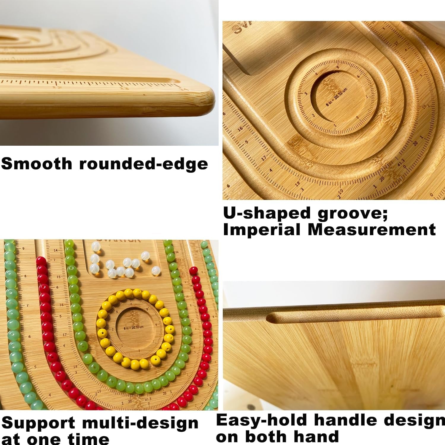 Combi Bamboo Beading Board with Zipper Storage Case, Imperial Measurements Marked Wood Bead Design Board for Bracelet, Necklace, Bead Mat for Jewelry Making Tray, 15.35 * 11.42 * 0.39"
