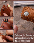 33Pcs Hand-Working Sewing Thimble Set, 23 PCS Large Eye Sewing Needles with Adjustable Metal Finger Shield Ring, Leather Coin Finger Protectors, Sewing Thimble Rings Cap for Knitting Quilting Craft