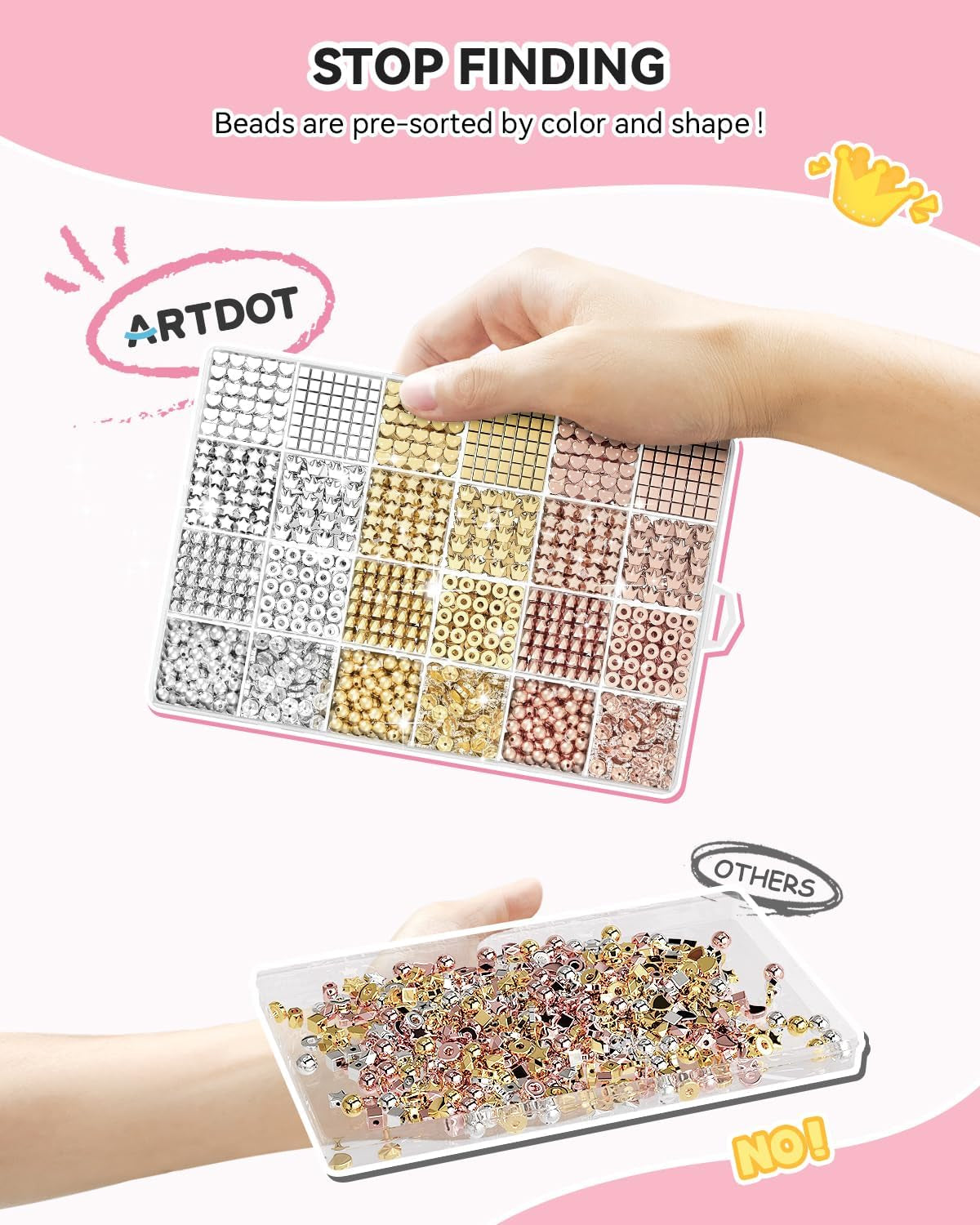 1740 Pieces Gold Beads for Friendship Bracelets Making Kit, 8 Shapes Organized Jewelry Making Supplies Spacer Beads Set with Rhinestones Crafts Gifts for Teen Girls Ages 6 7 8 9 10 11 12