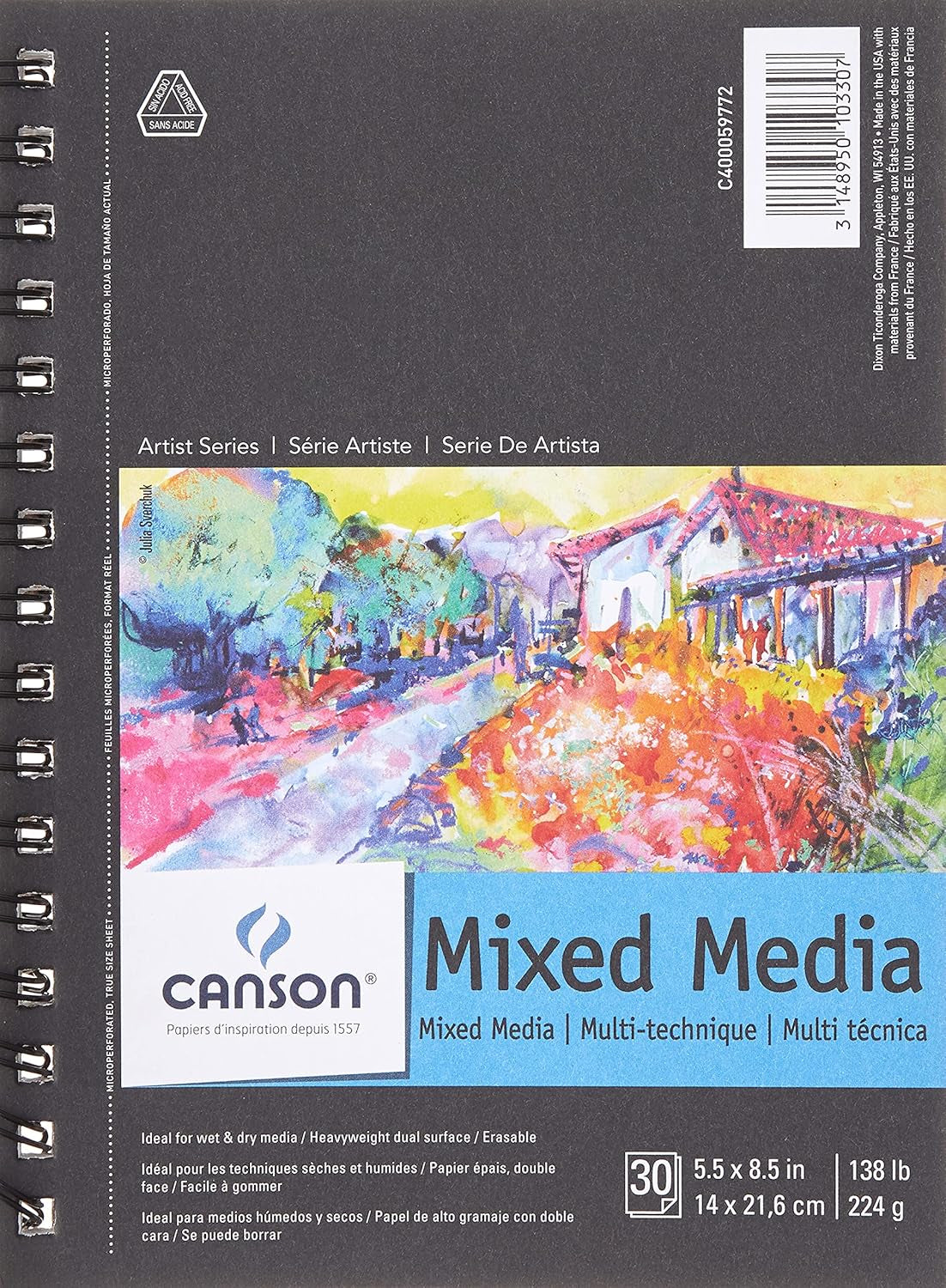 Artist Series Mixed Media Paper, Wirebound Pad, 5.5X8.5 Inches, 30 Sheets (138Lb/224G) - Artist Paper for Adults and Students - Watercolor, Gouache, Graphite, Ink, Pencil, Marker