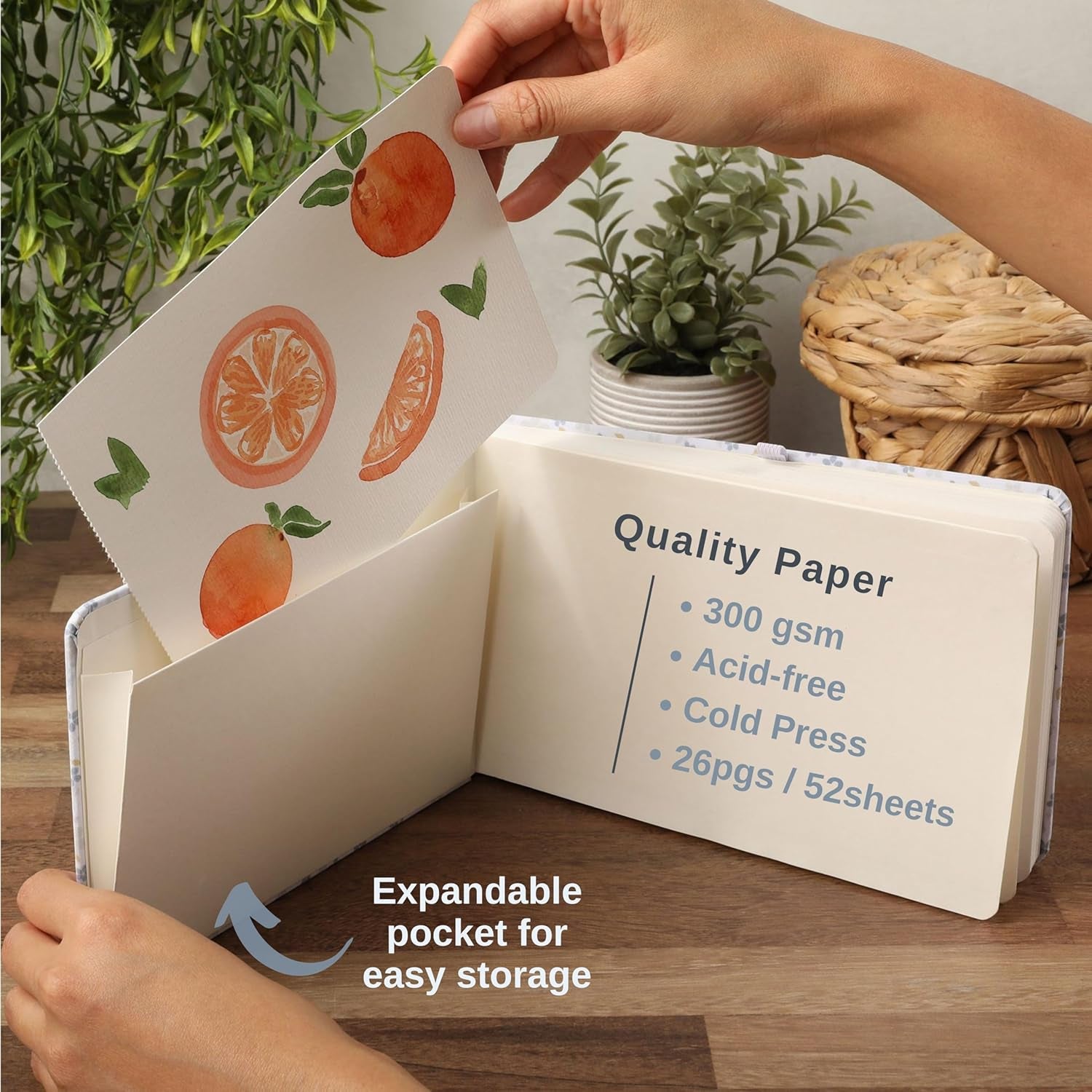 Small Watercolor Sketchbook Journal 8.5In X 5.5In 300 GSM 100% Cotton, Cold Press Watercolor Paper Sketchbook | 26 Sheets 52 Pages | Watercolor Notebook for Painting | Watercolor Journal for Painting