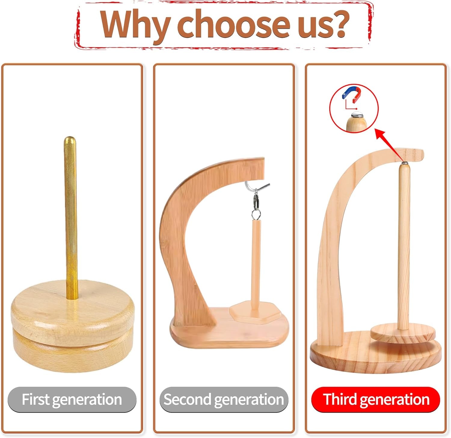 Wooden Magnetic Yarn Holder, Vertical Yarn Skein Holder with Easy Installation, Smooth Rotation, Durable Varnish Surface, Perfect Yarn Holder Spinner for Knitting and Crocheting.