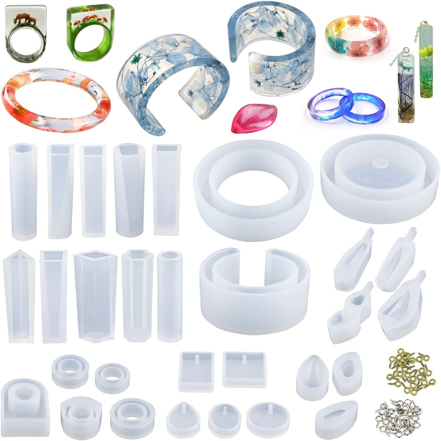 30Pcs Resin Jewelry Molds, Jewelry Molds for UV Resin, Resin Silicone Molds Kit with Bracelet Molds,Pendant Molds,Ring Molds for Epoxy Resin