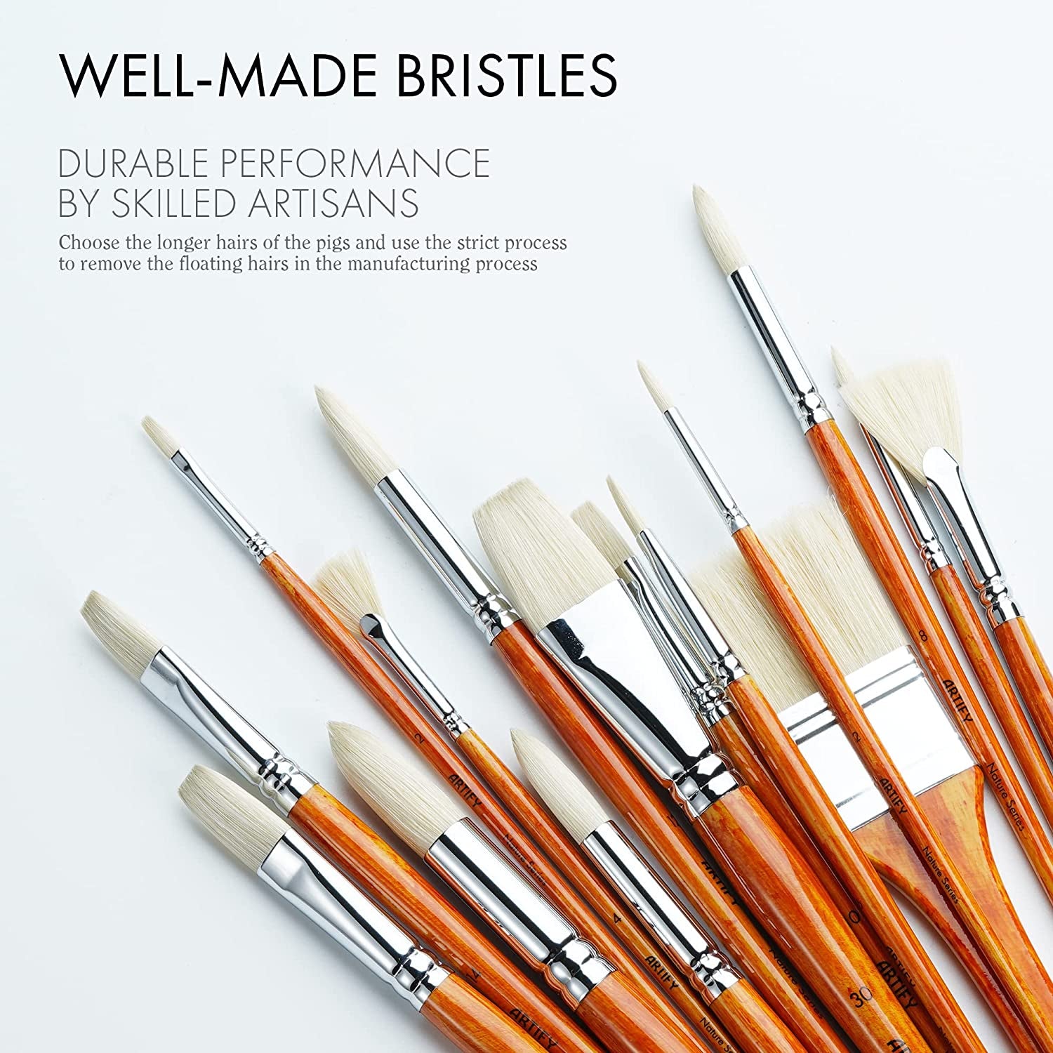 ARTIFY Oil Paint Brushes Set, 15Pcs Professional Natural Chungking Bristle Acrylic Paint Set, Perfect for Oil and Acrylic Painting, Long and Heavy Handle