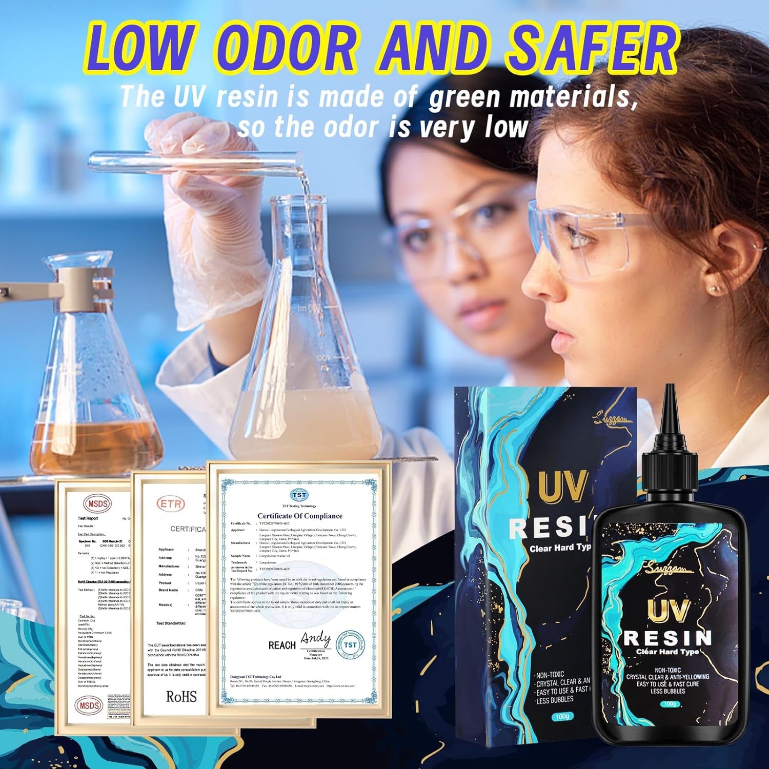 UV Resin 100G No Odor & Low Shrinkage & Low Viscosity, Ultraviolet Fast Curing UV Resin Clear for DIY Crafts, Coating Casting