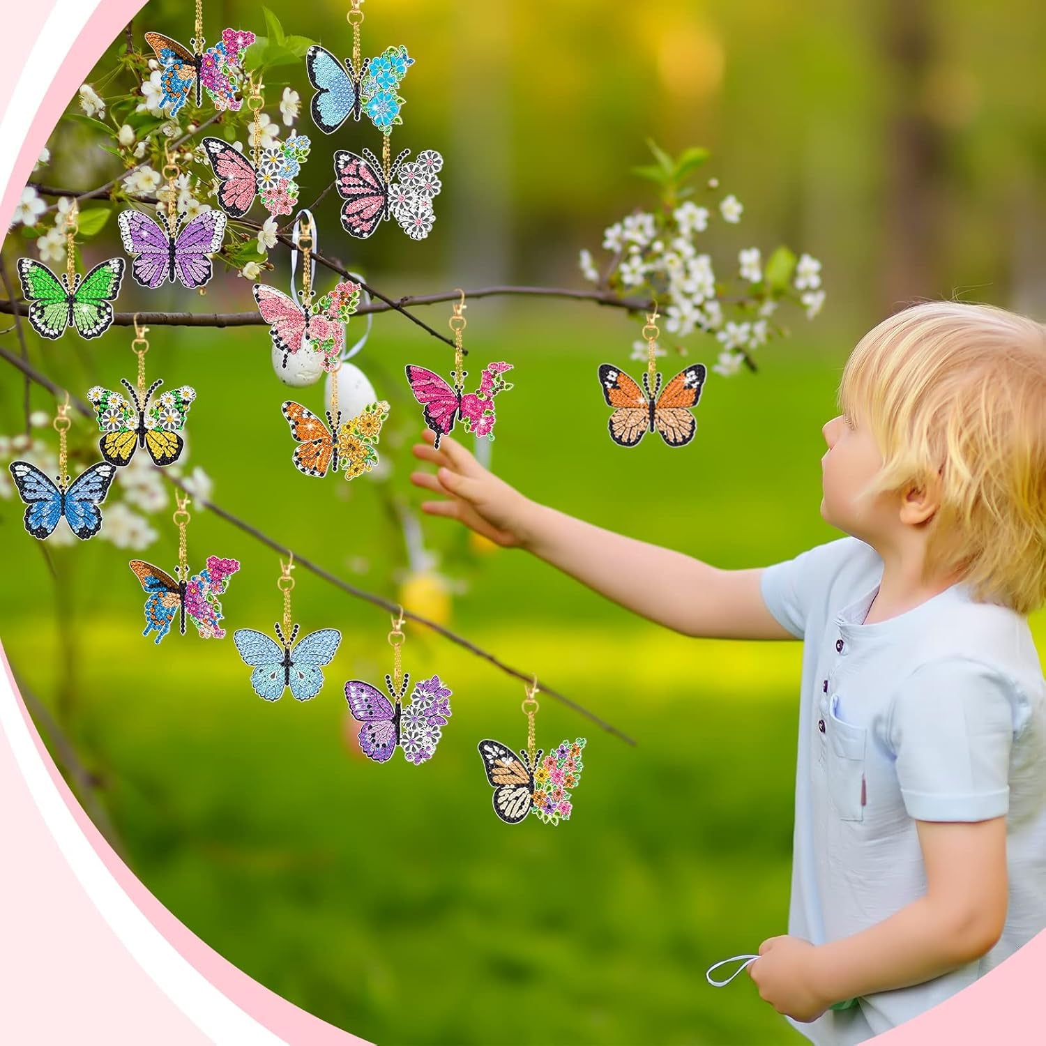 15 Pcs Butterfly Diamond Painting Keychain Kits Colorful Diamond Art Keychain Full Diamond Painting Ornaments Summer DIY Diamond Key Chains for Adults Kids Purse Backpack Handbag Decor