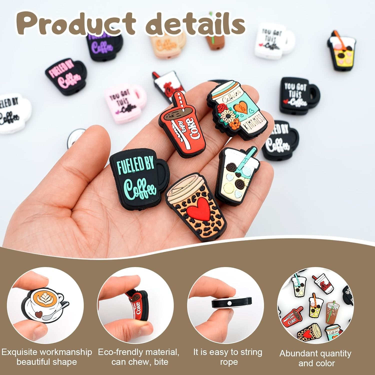 Silicone Focal Beads for Pens Coffee Cup Silicone Accessory Kit 18 Pcs Colorful round Silicone Beads for Keychain Making Bracelet Necklace Handmade Crafts (Cup 1)