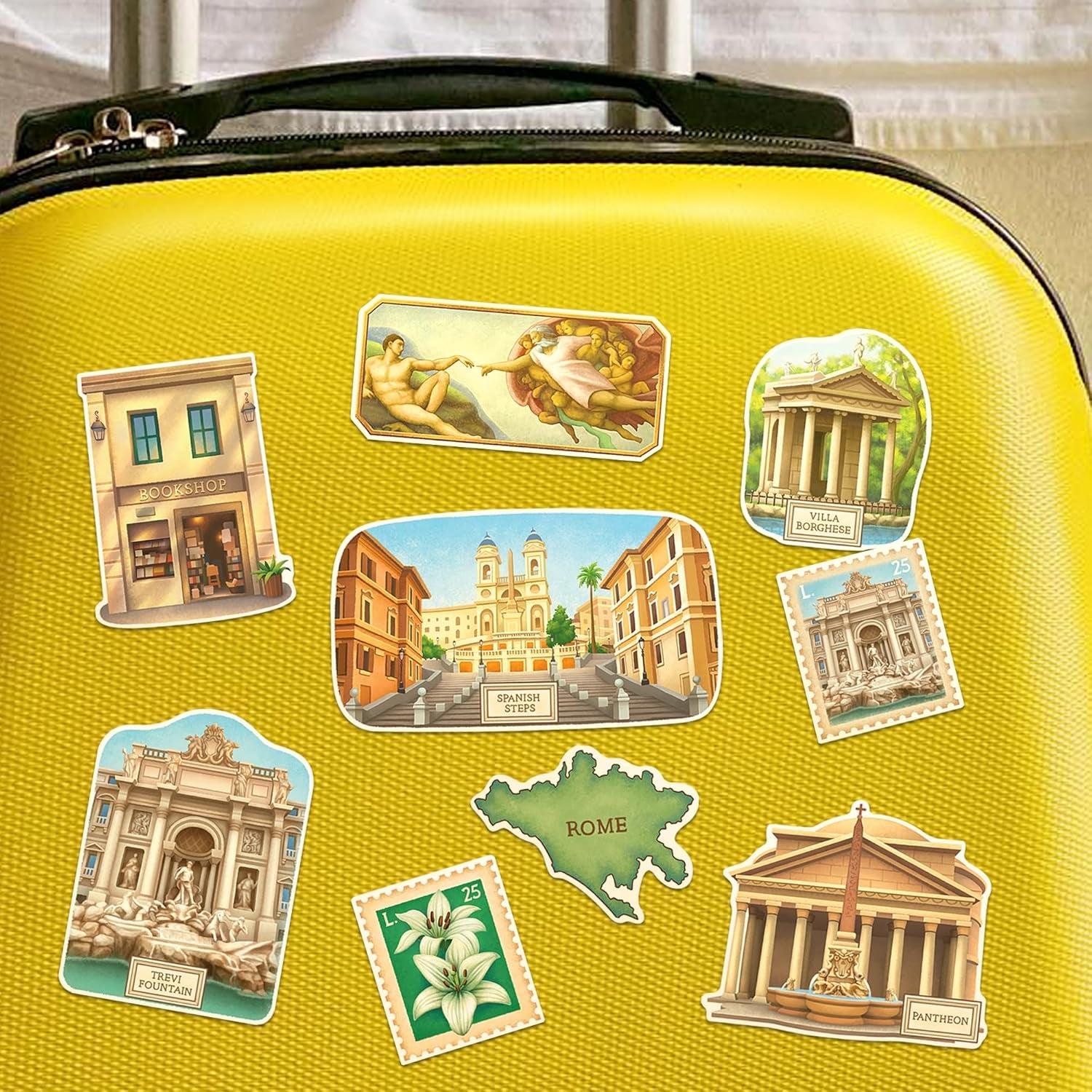 Historical Rome Travel Stickers (28Pcs) - Gouache Style, Waterproof, Italy Roman Vatican-Themed Vacation Decals for Scrapbooks, Waterbottle