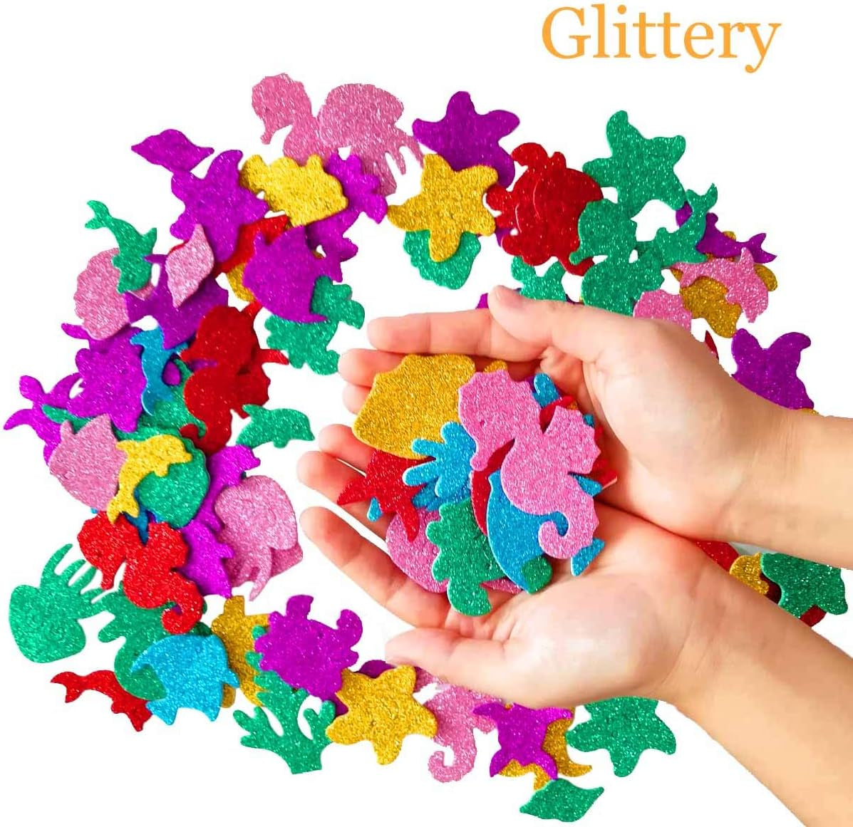 Glitter Colorful Sea Animals Shapes Foam Stickers Self Adhesive Kid'S Arts Craft Supplies for Greeting Cards DIY Scrapbooking Cards Wall Creative Toys Home Decoration (Random Colors)