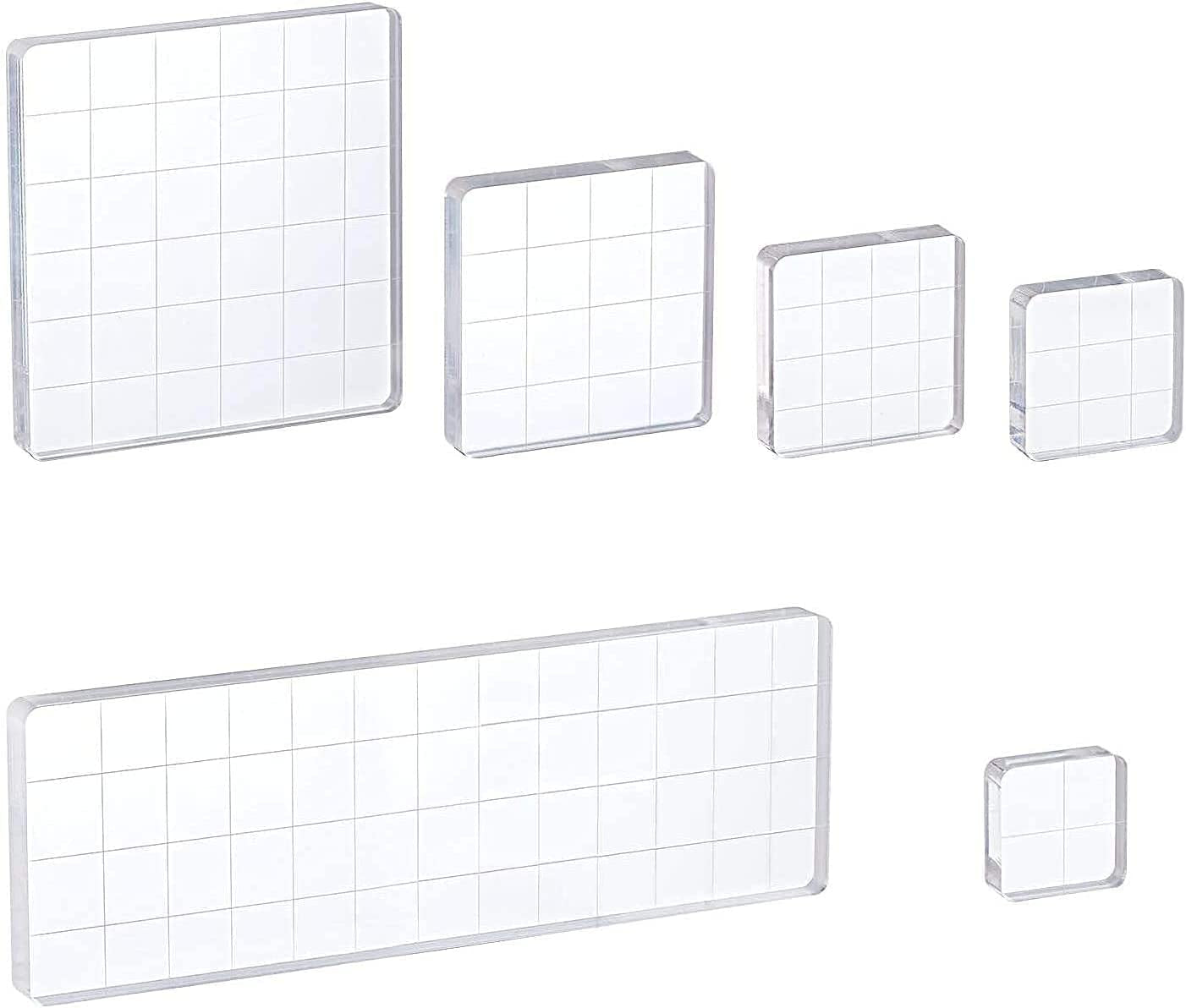 6 Pieces Acrylic Stamp Block Clear Stamping Tools Set with Grid Lines for Scrapbooking Crafts Card Making, Assorted Sizes